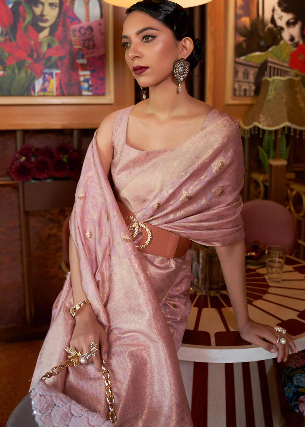 Opera Mauve Purple Woven Tussar Silk Saree - qivii