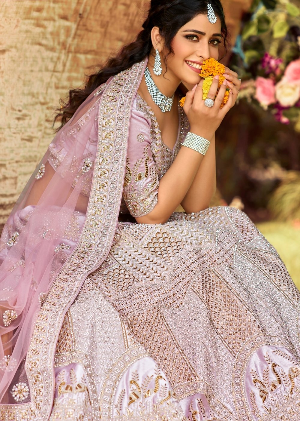 Periwinkle Purple Velvet Lehenga Choli with Zari, Dori & Zarkan work | Ready To Wear - qivii