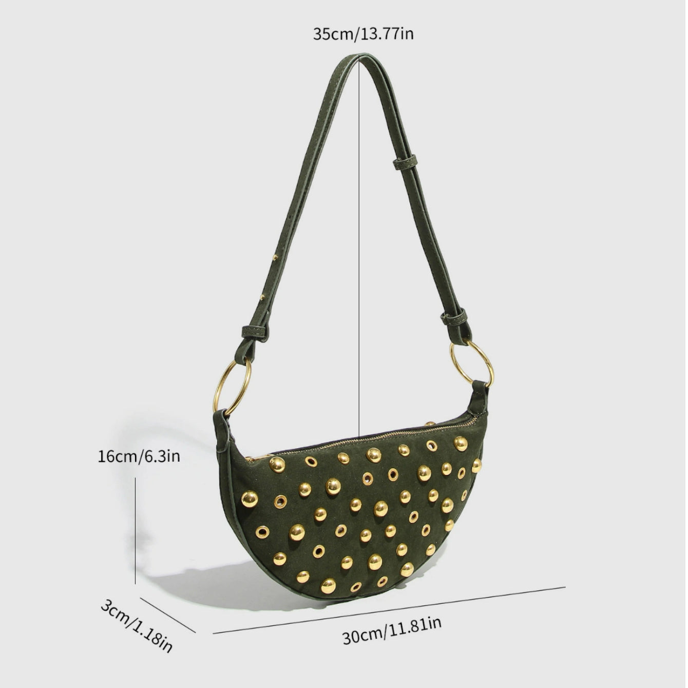 Women's Rebel Rivet Underarm Bag - Punk-Edge Mushroom Stud Shoulder Crossbody with Detachable Strap & Distressed Texture