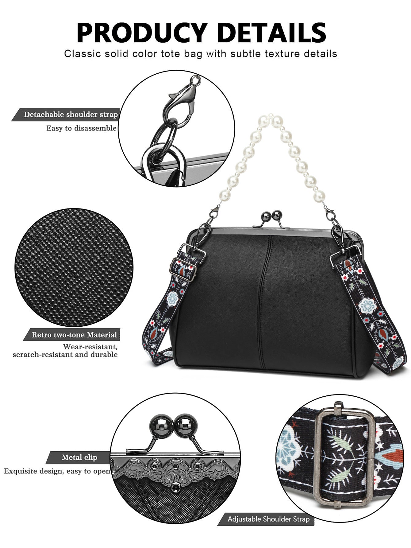 Women's British Vintage Oversized Bag – Multi-Way Shoulder/Tote Bag with Clip Closure