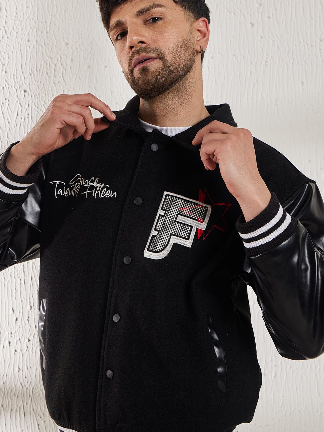 Black Dragon Embroidery Varsity Jacket