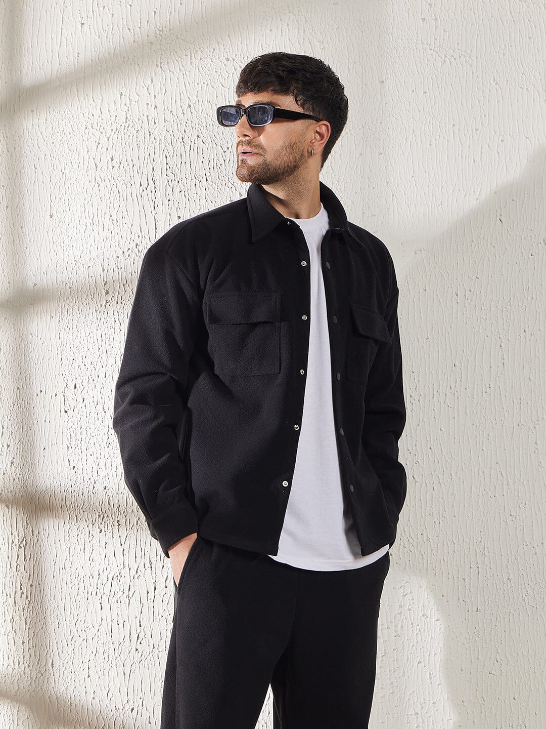 Black Polar Fleece Shacket - qivii
