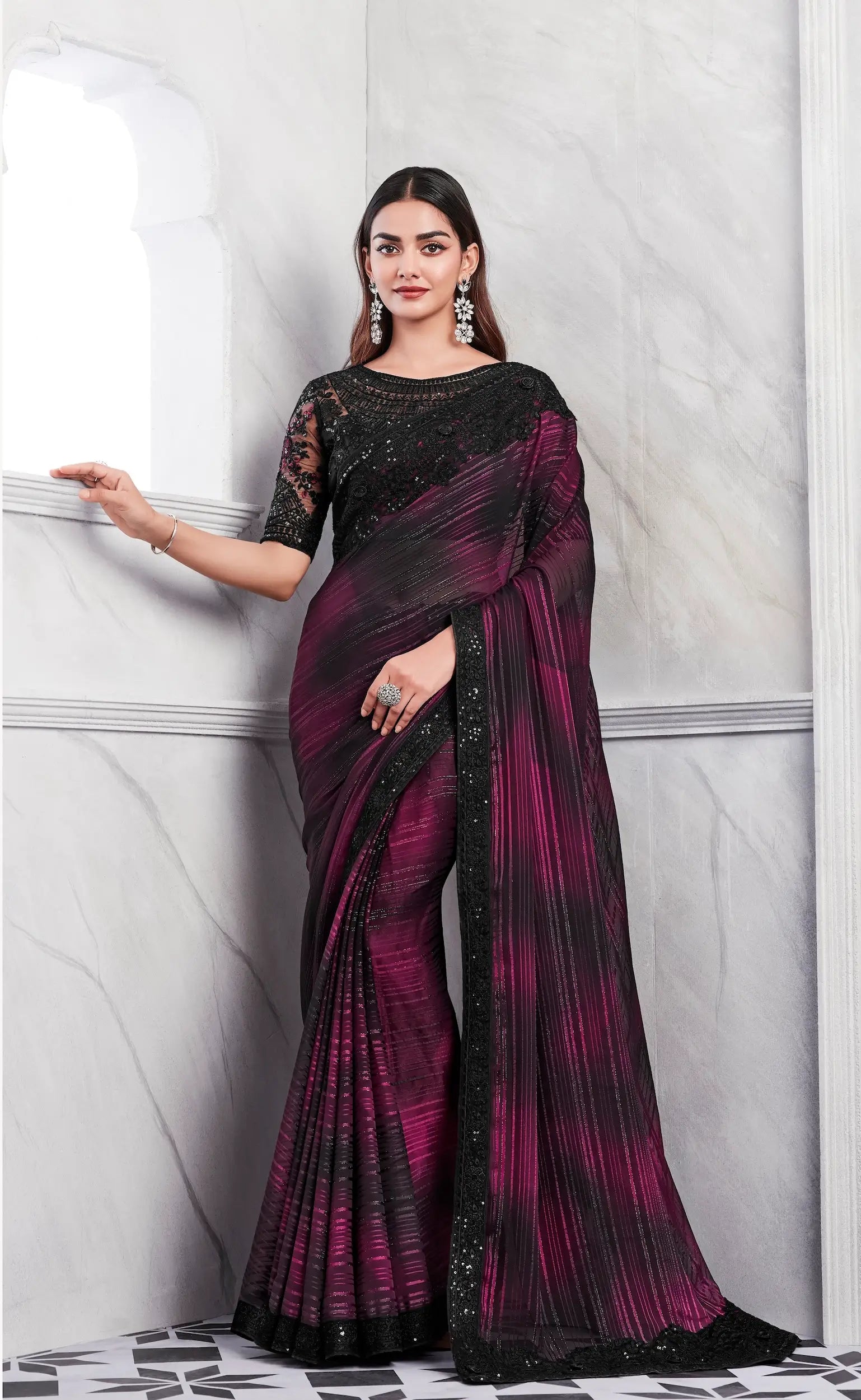 Cherry Rainbow Pattern Silk Saree - qivii