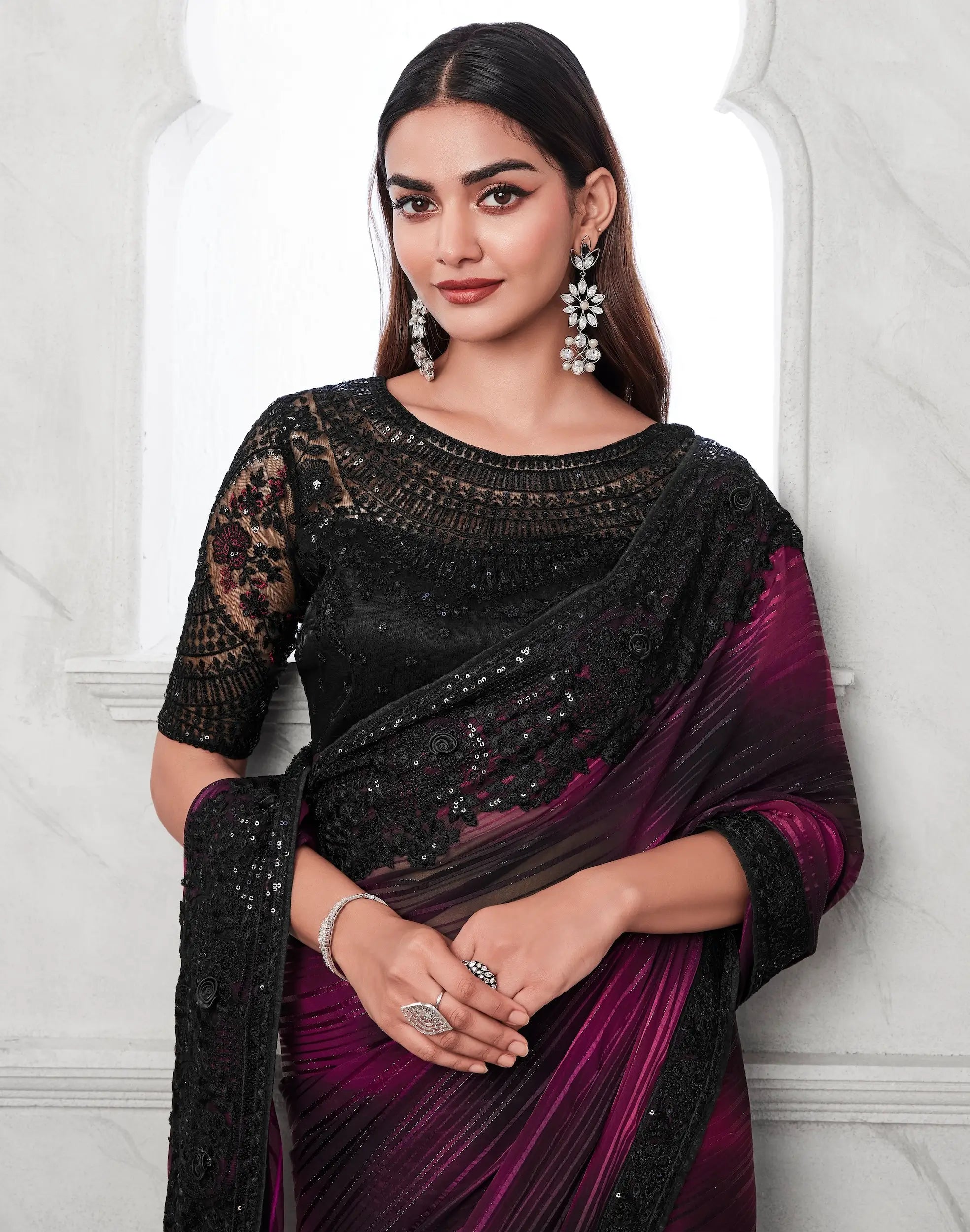 Cherry Rainbow Pattern Silk Saree - qivii