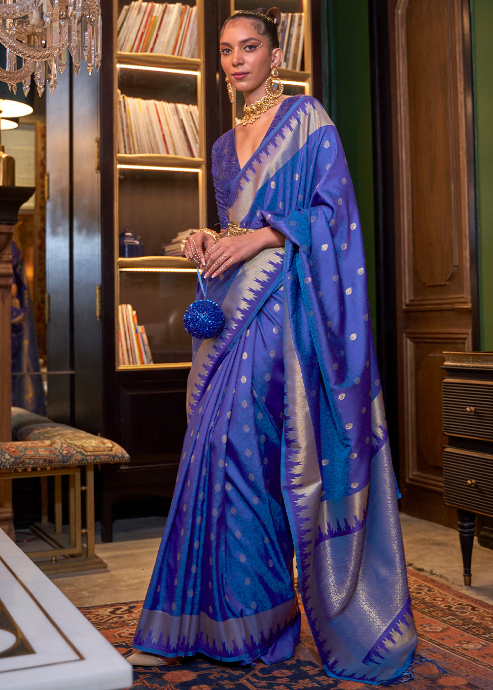 Admiral Blue Blue Handloom Woven Banarasi Silk Saree - qivii