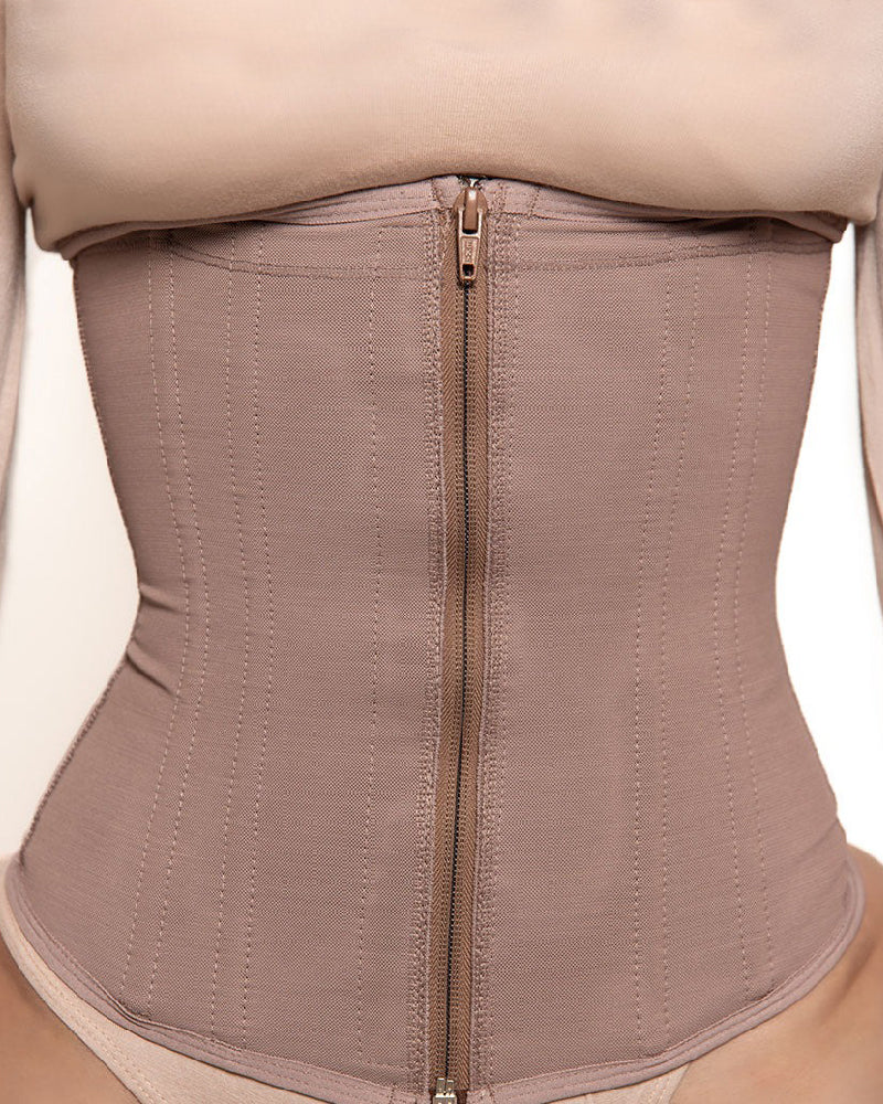 9 Boned Waist Trainer For Women Hourglass Zipper Tummy Control Workout Corset - By Qivii