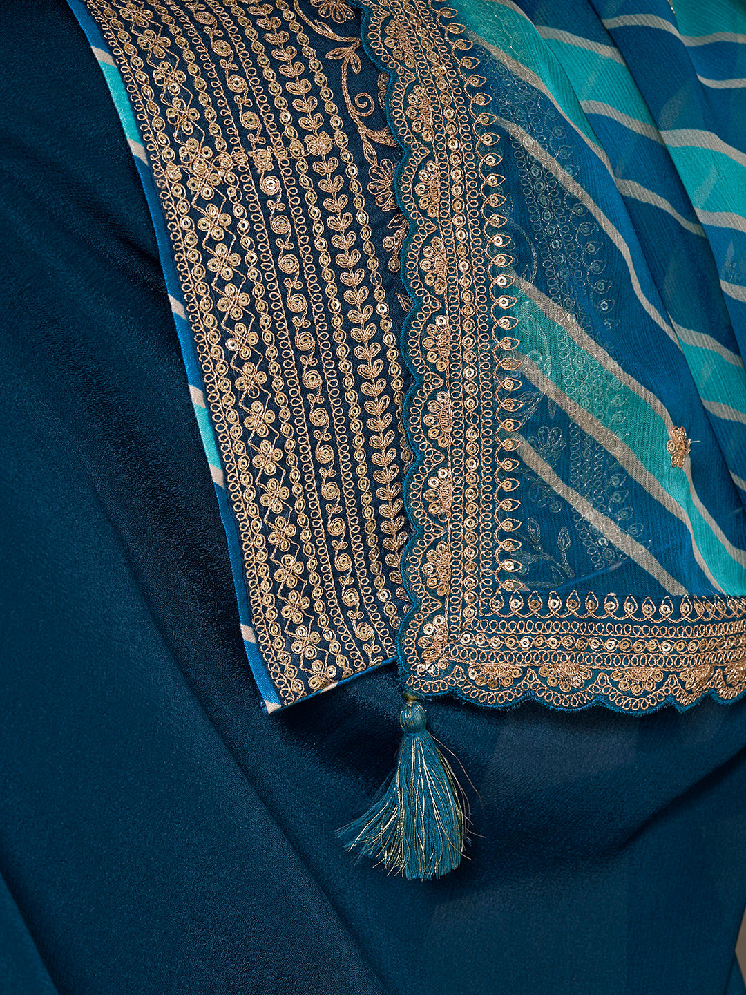 Royal Blue Sharara Suit with Chinon Top and Printed Dupatta - qivii