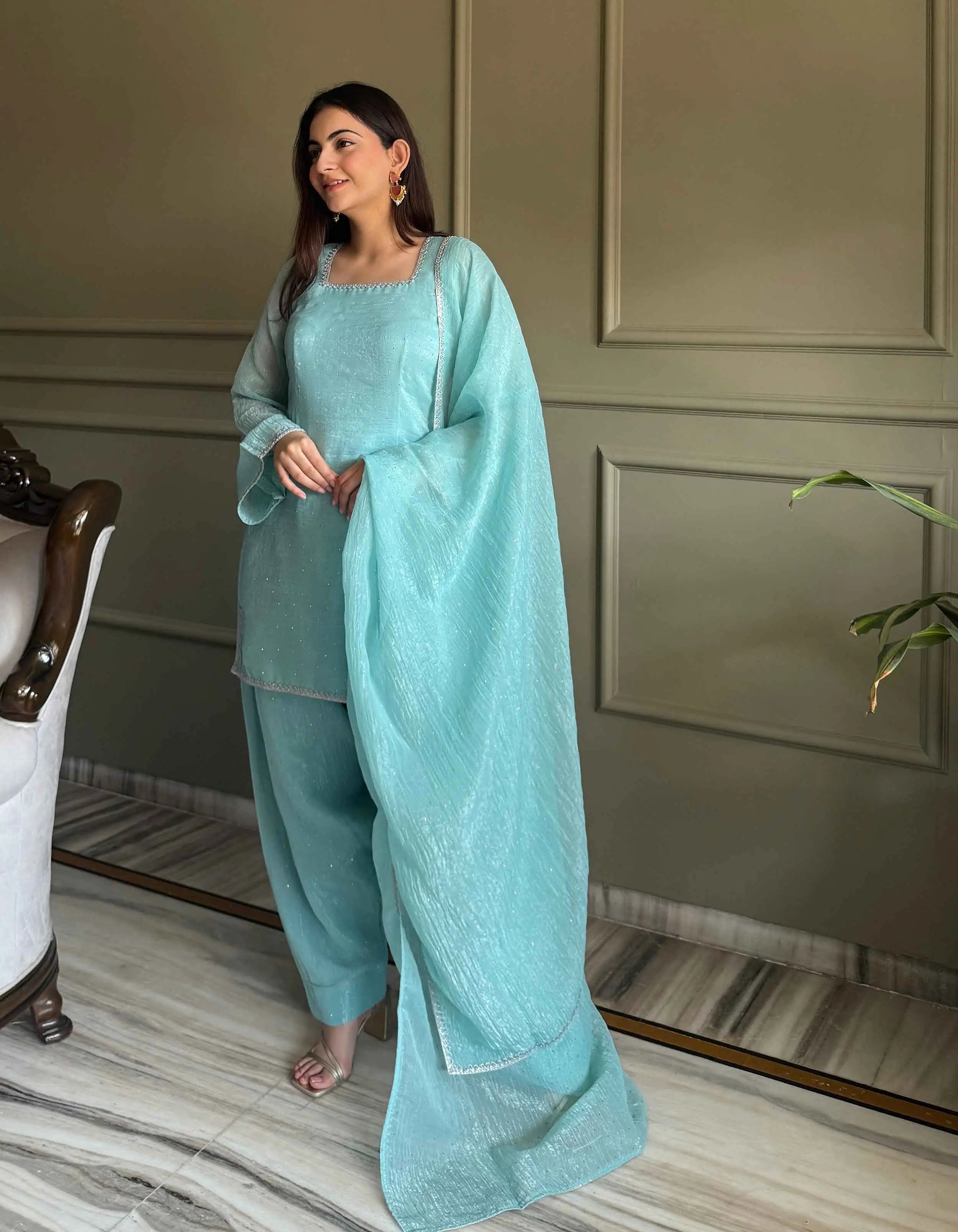 Sky Blue Designer Silk Salwar Suit