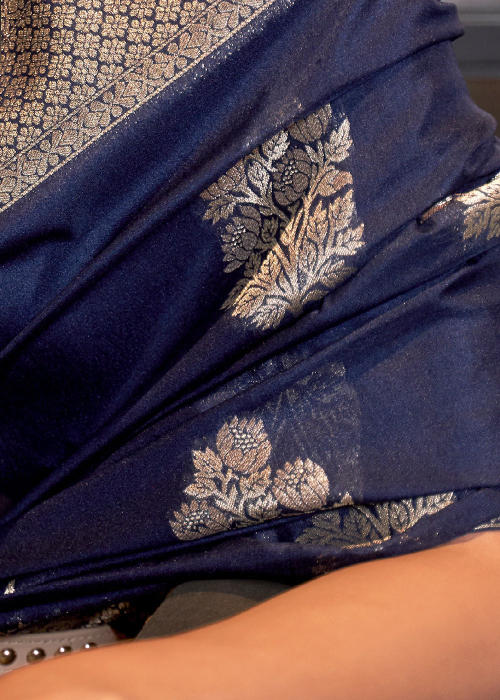 Indigo Blue Woven Khaddi Georgette Silk Saree - qivii