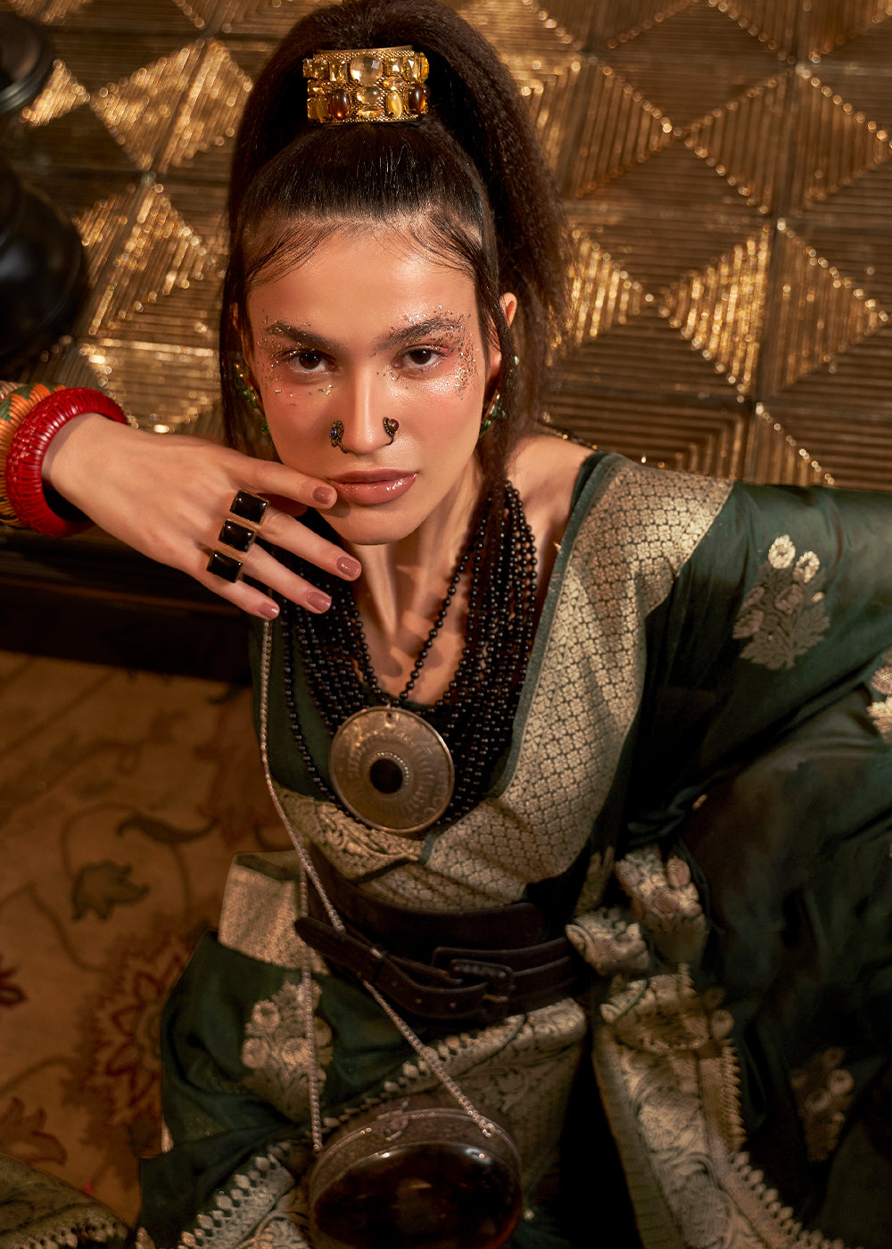 Sacramento Green Woven Khaddi Georgette Silk Saree - qivii