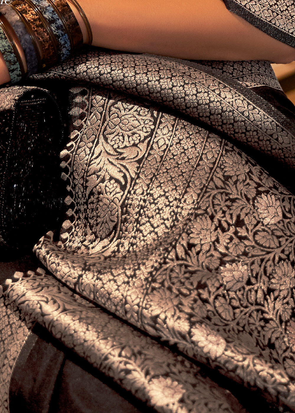 Raven Black Woven Khaddi Georgette Silk Saree - qivii