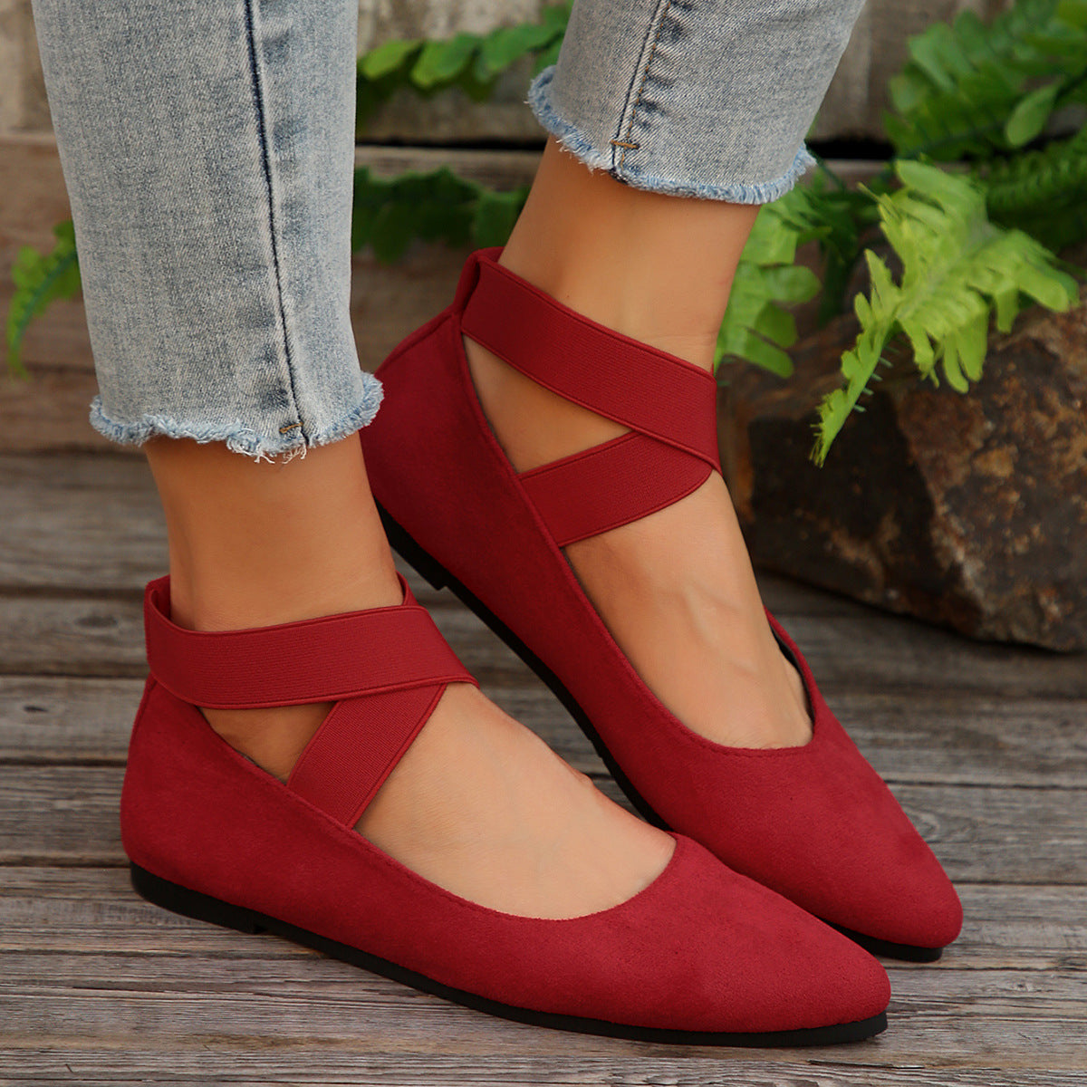 Women’s FlexiWalk Cross-Strap Slip-On Loafers – Round-Toe Low-Top Flats (US 5–10.5)
