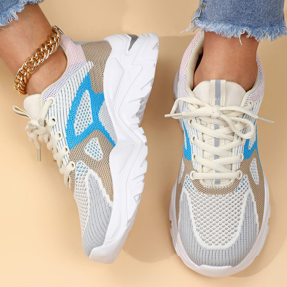 Women's Calyra Color-Block Knit Sneakers - Chunky Platform Walking Shoes with Pull Tab (US 4-11.5)