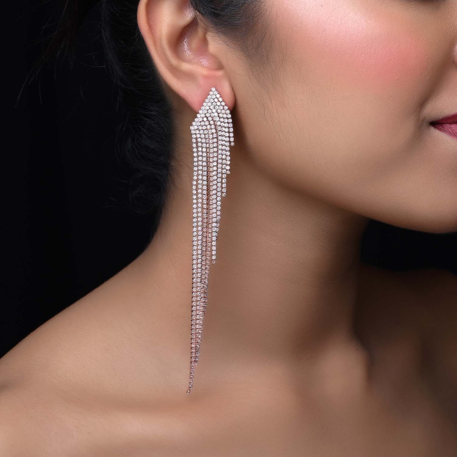Ariella Long Western Earrings In Rose Gold Polish - qivii