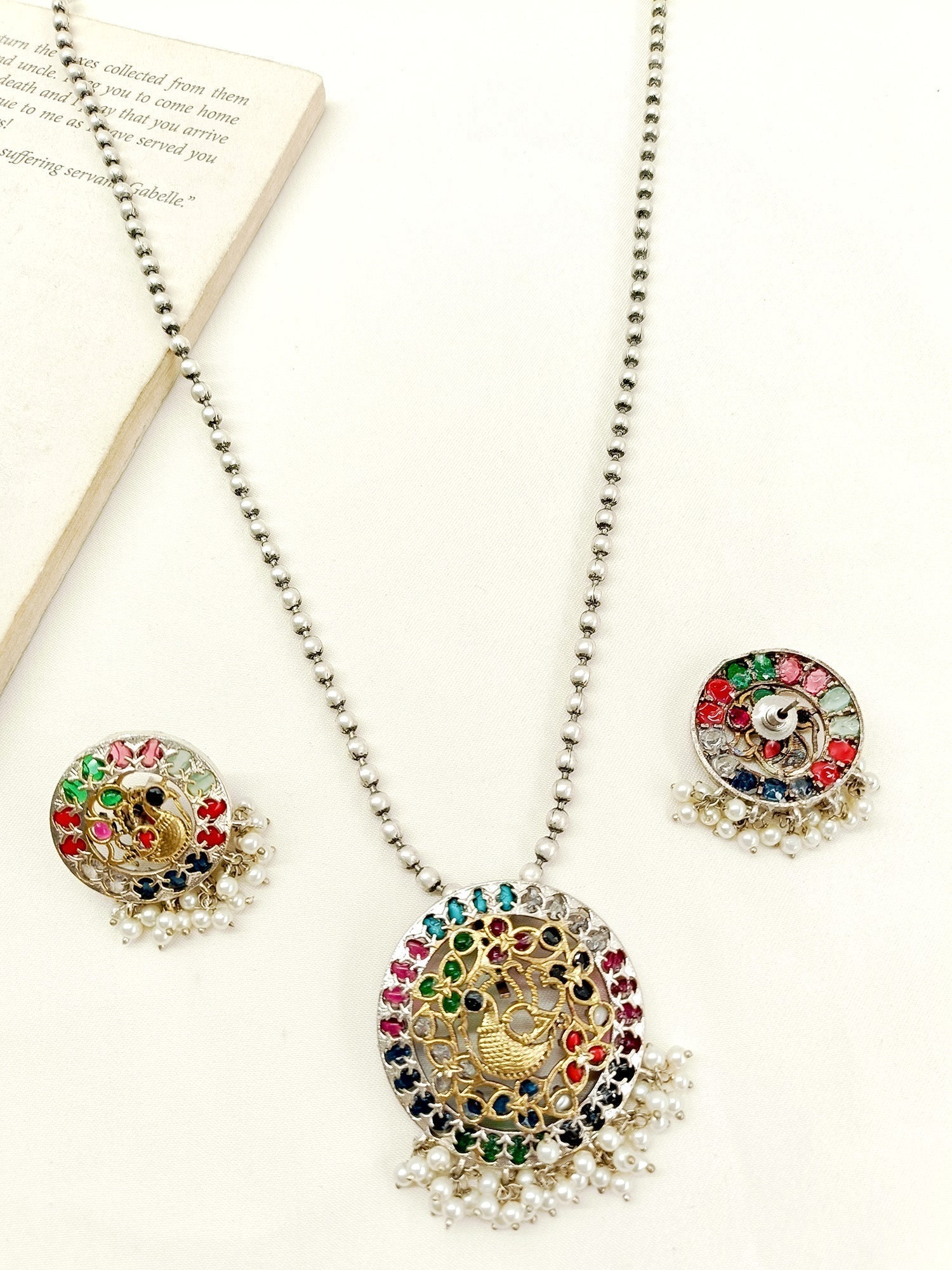 Laxmi Multi Colour Oxidized Pendant Set - qivii