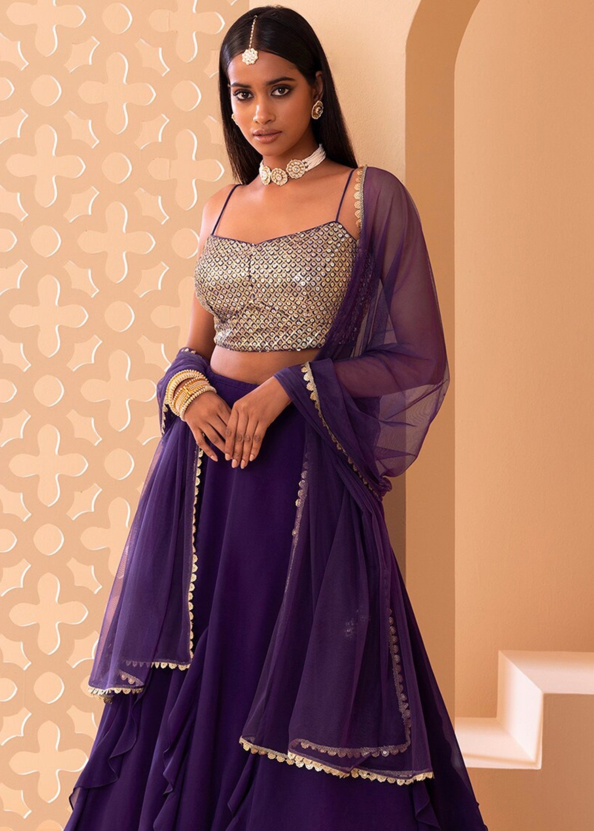 Rasin Purple Georgette Lehenga Choli With Sequins And Thread Embroidery Work | Ready To Wear - qivii