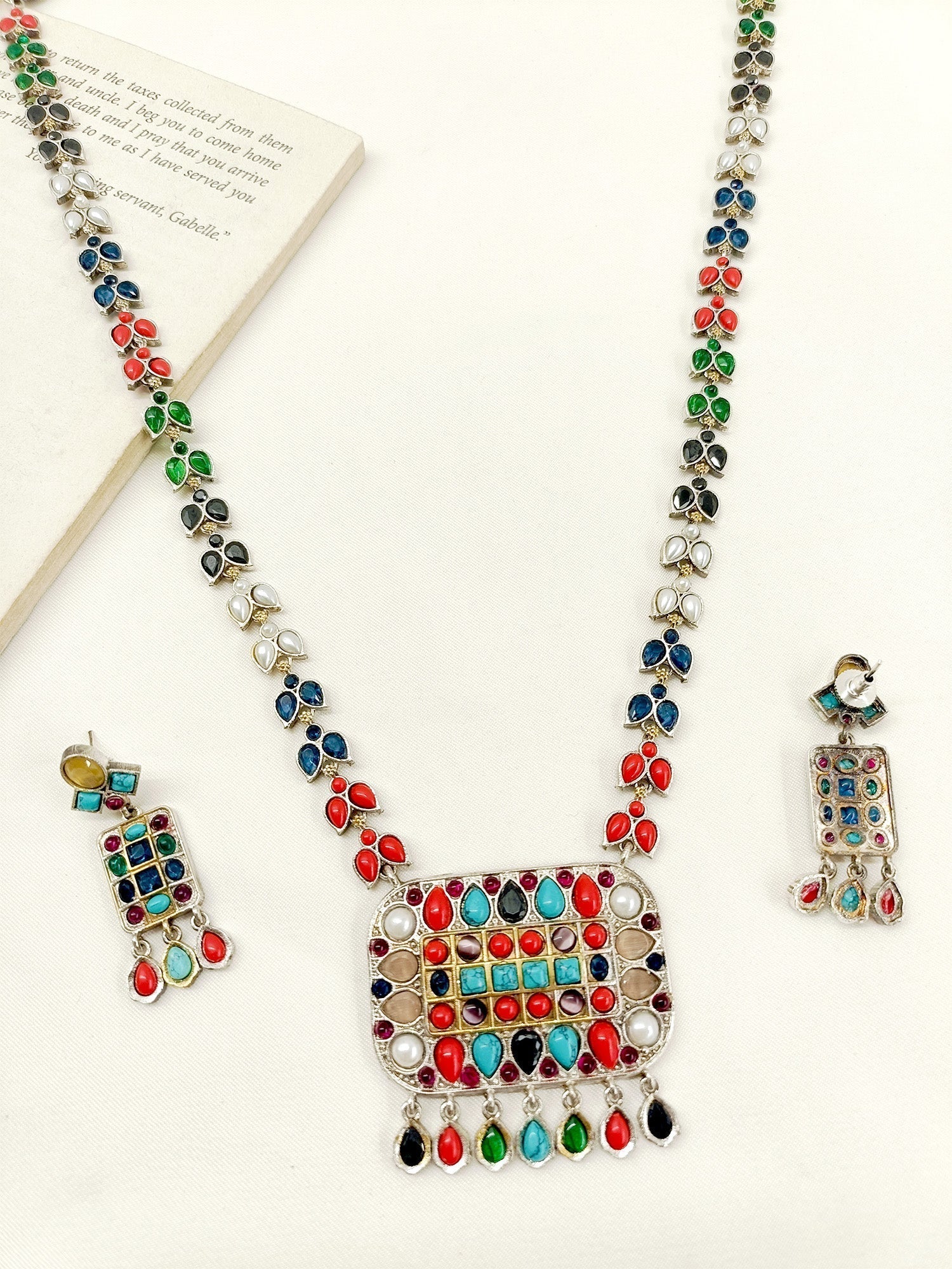 Sanchal Multi Colour Oxidized Necklace Set - qivii
