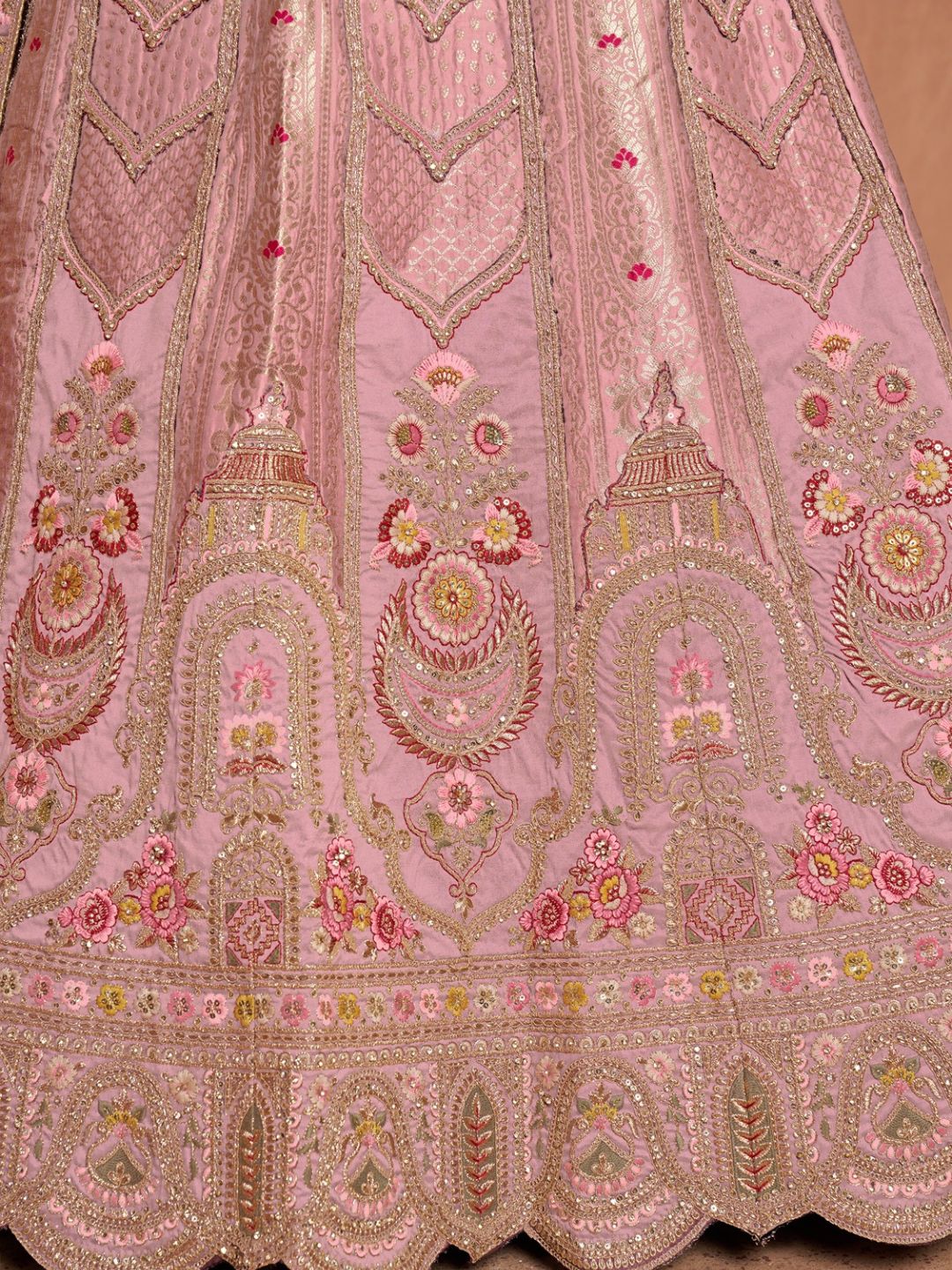 Premium Pink Banarasi Bridal Lehenga with Soft Pastel Tones