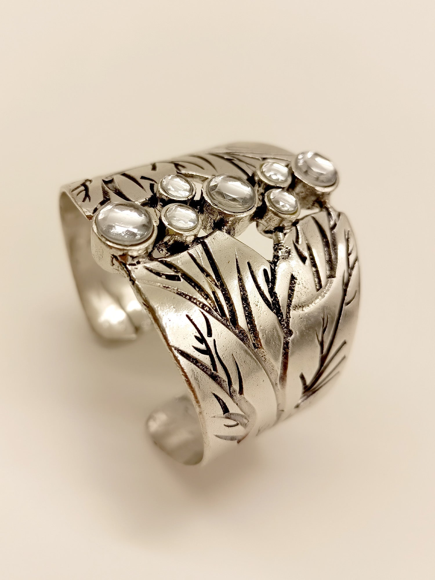 Shravya White Oxidized Kada - qivii