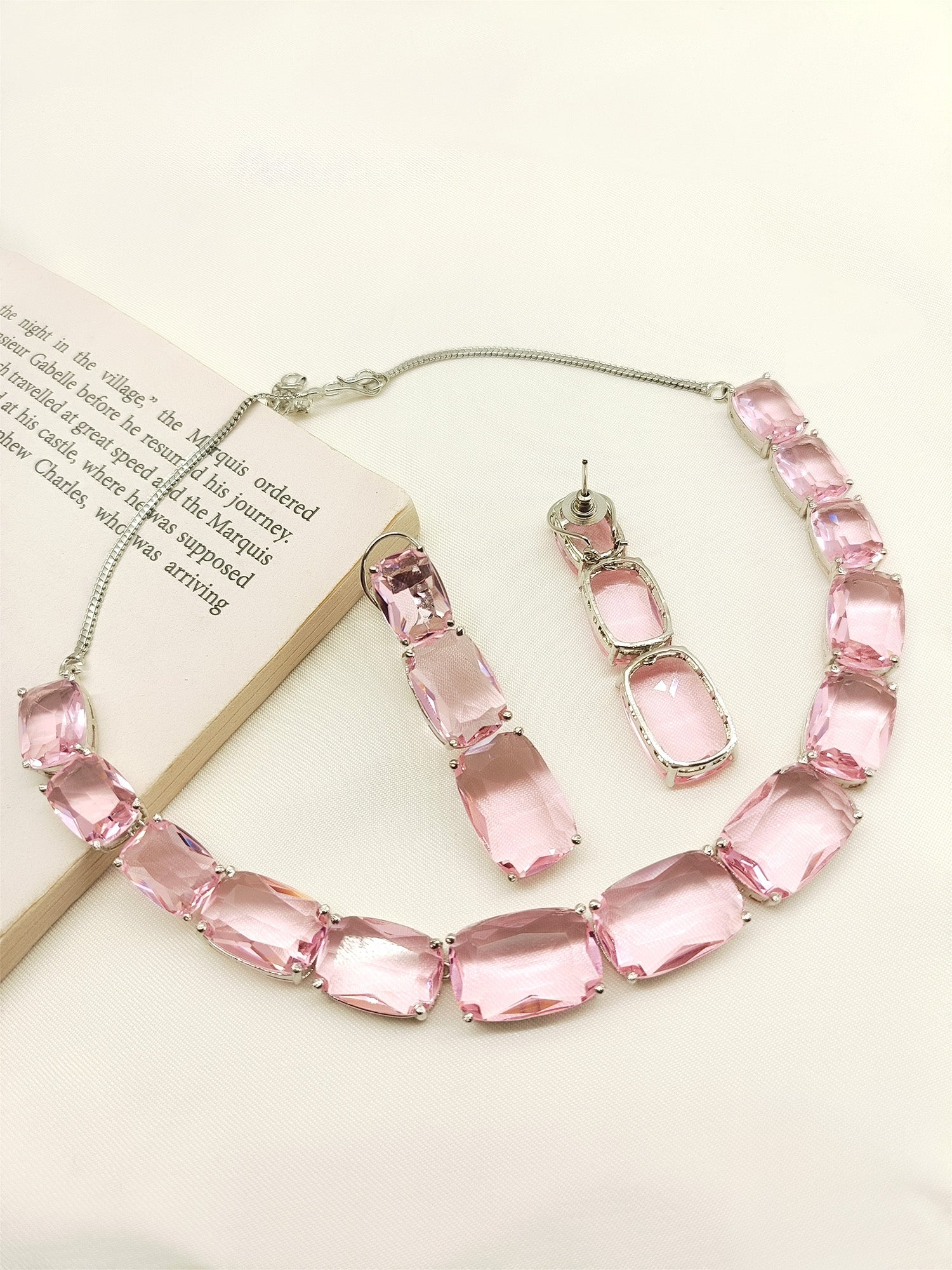 Heema Pink Swarovski Stone Necklace Set - qivii