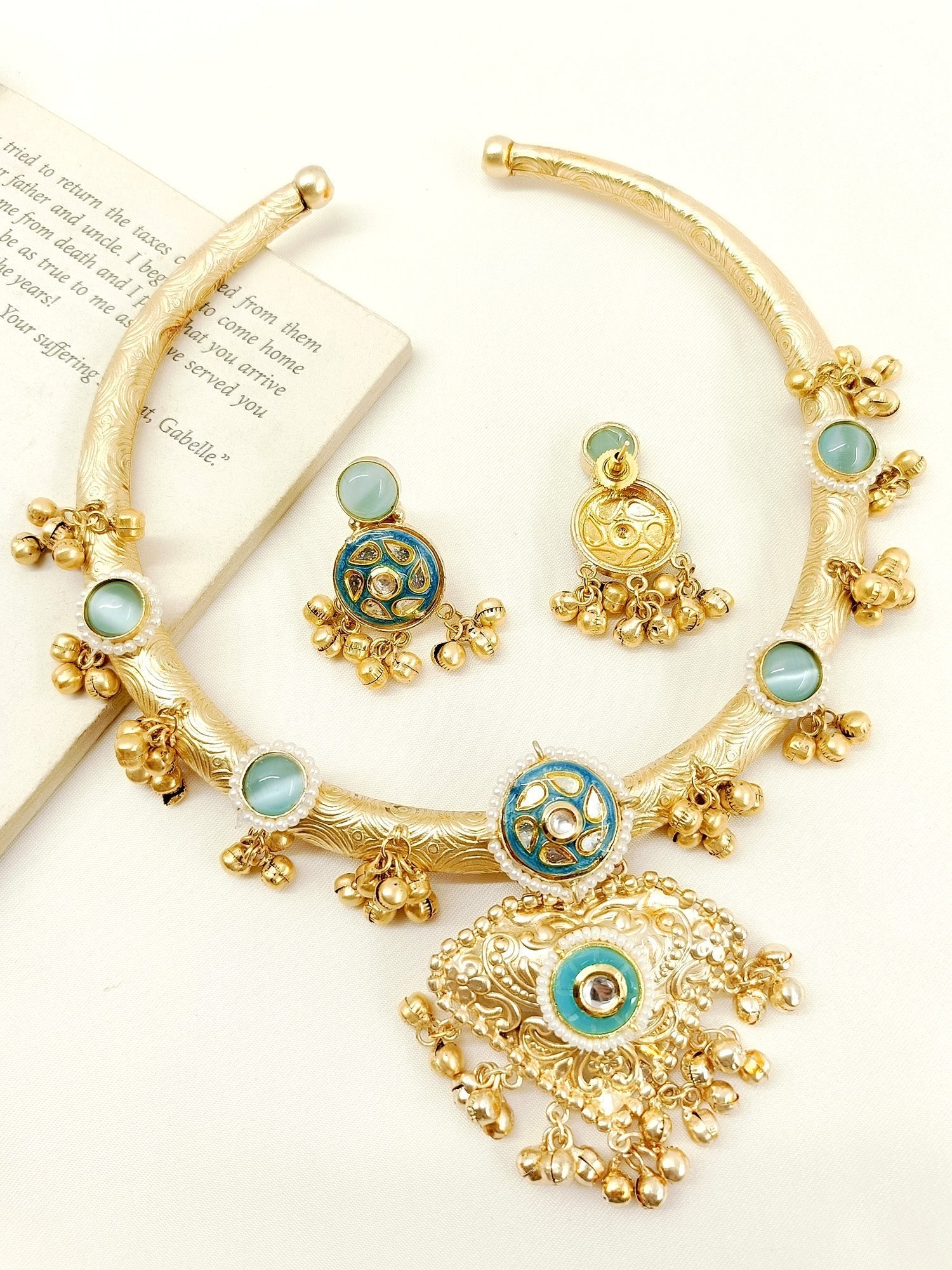Jodha Firozi Boutique Hasli Style Necklace Set - qivii