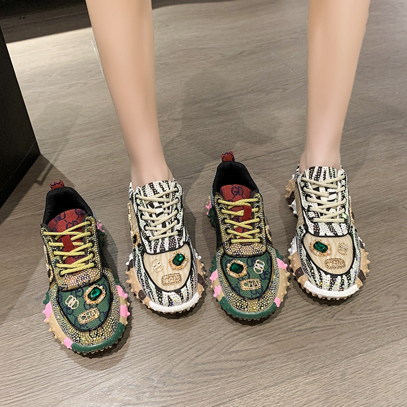 Women’s Lumira Embroidered Letter Mesh Platform Sneakers – Rhinestone Detail Chunky Sole Light Luxury Fashion Sneakers (US 4–10.5)
