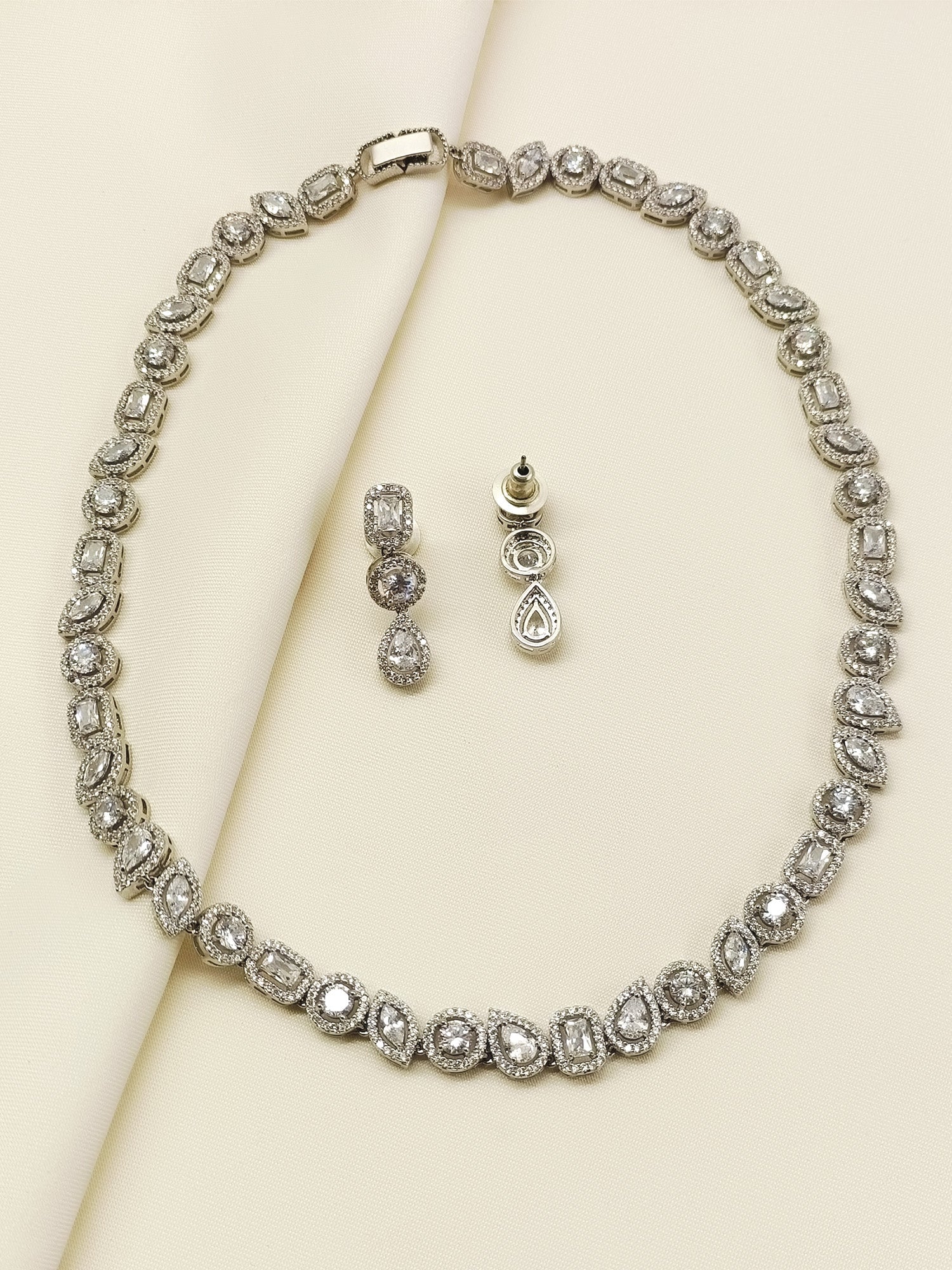 Neya Silver Plated With American Diamond Necklace Set