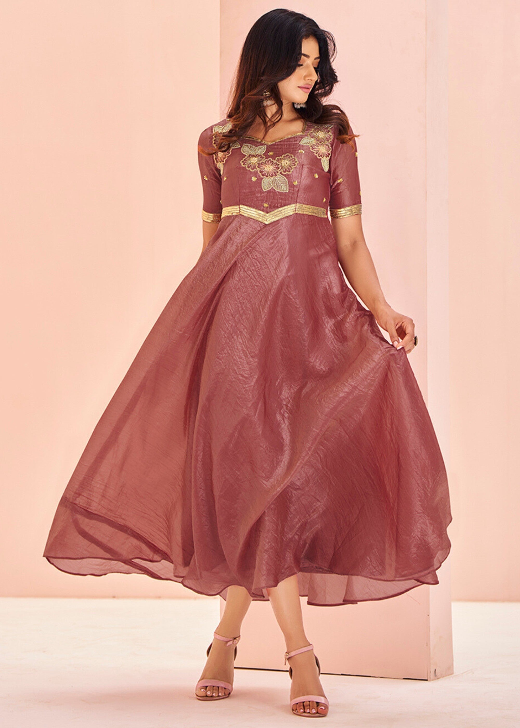 Coral Organza Handwork Tunic - qivii