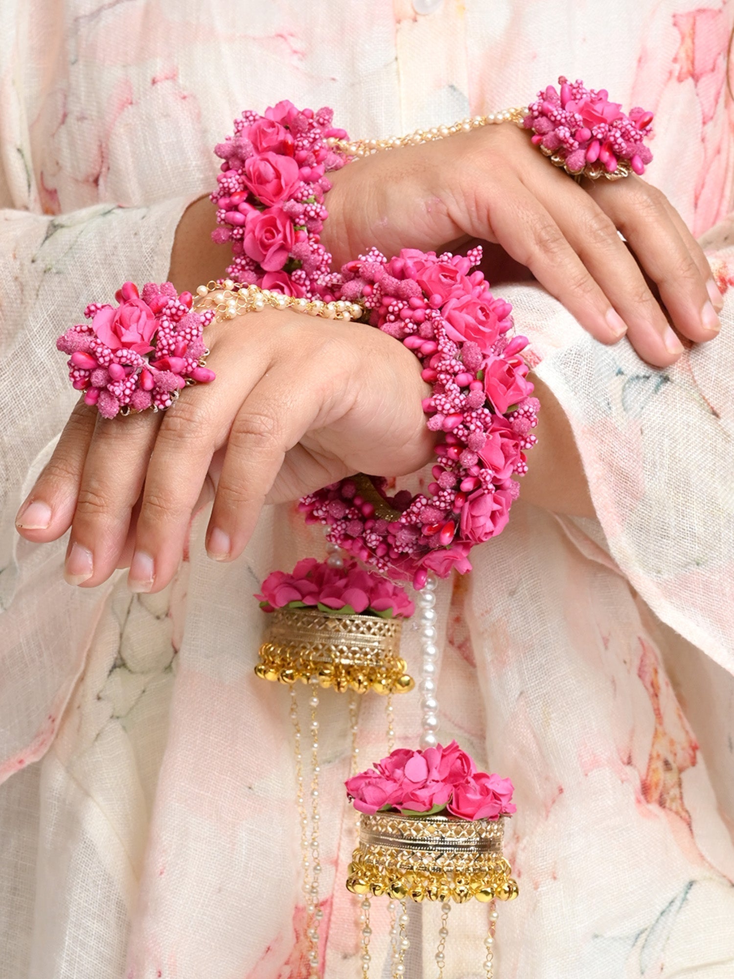 Nikki Pink Floral With Pearl Hanging Kalire - qivii