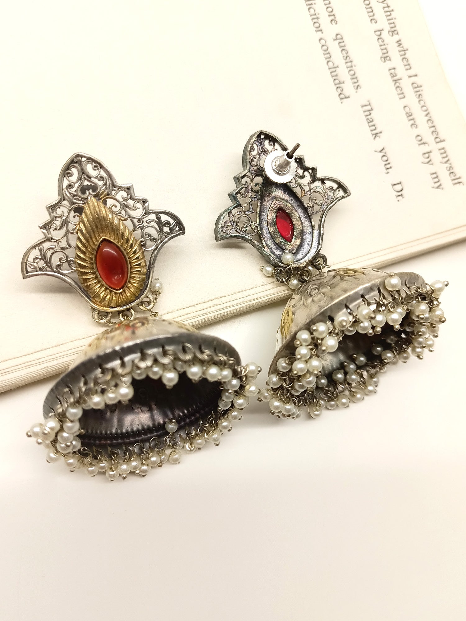 Misti Red Oxidized Jhumki - qivii