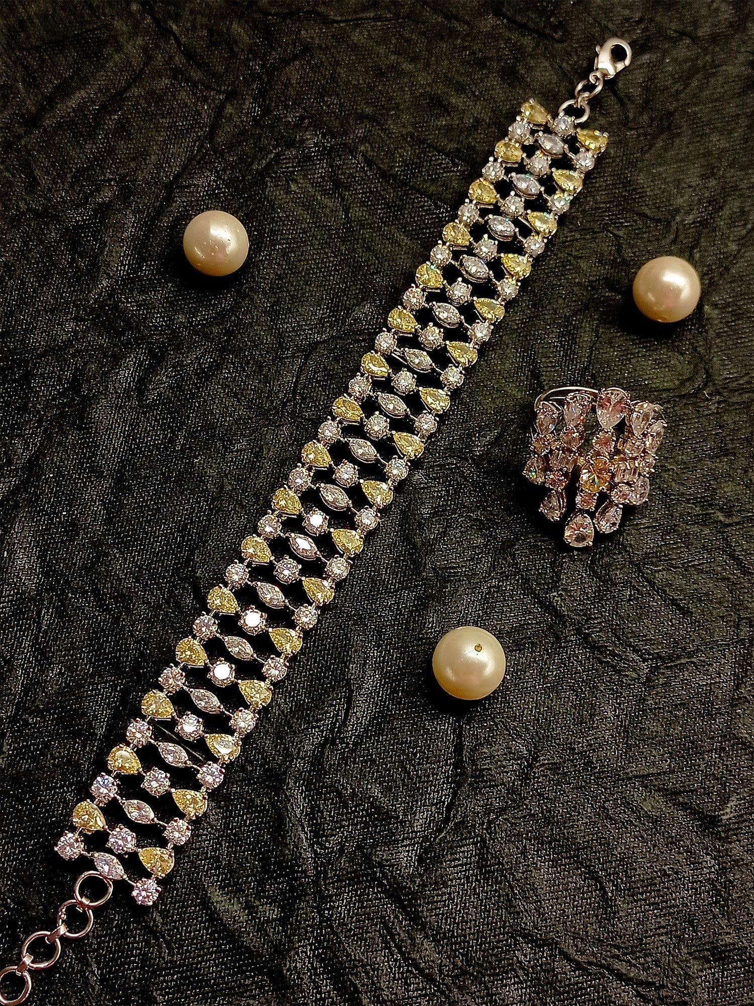 Conoidal American Diamond Bracelet With Finger Ring - qivii