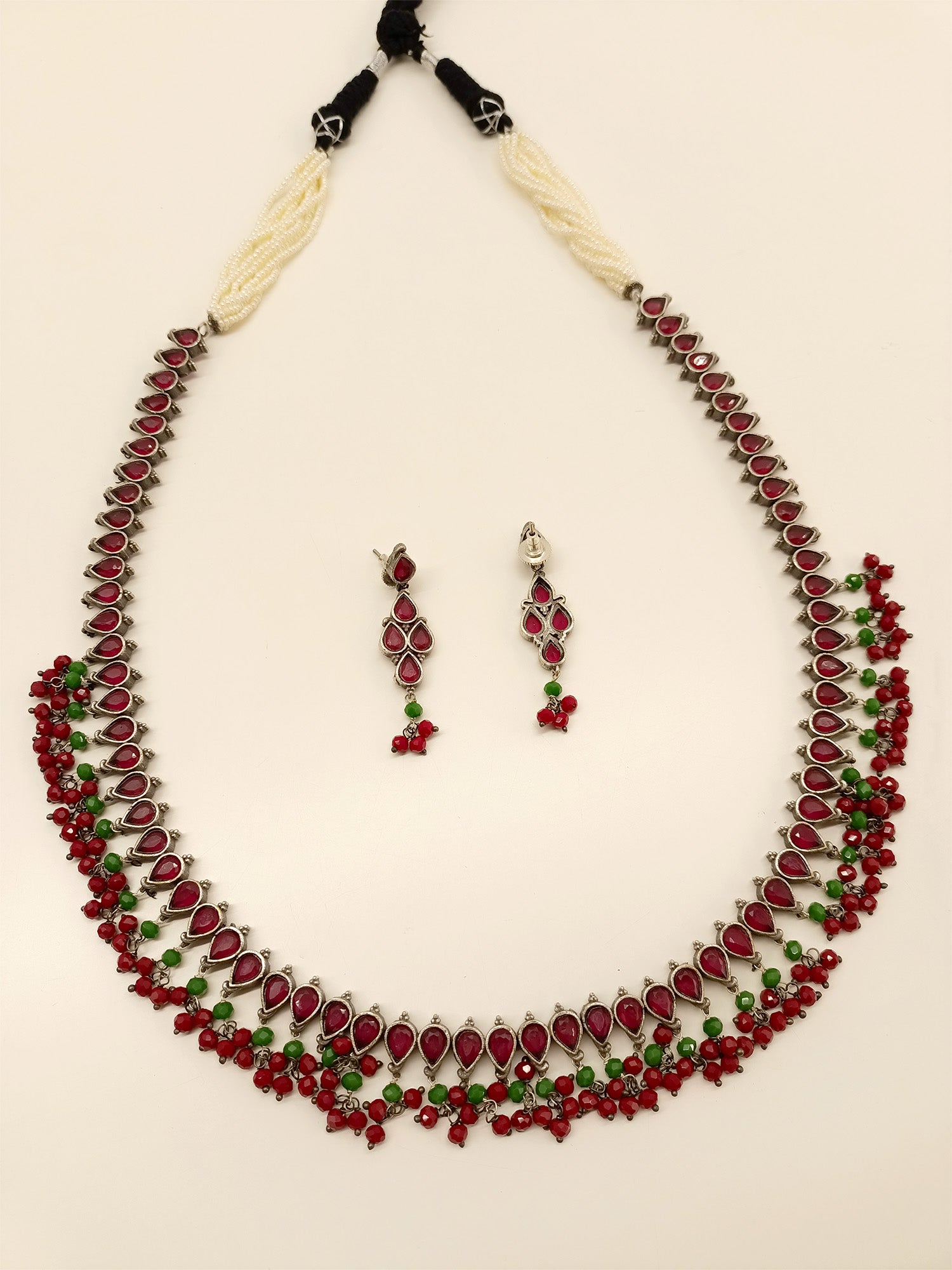 Nabhya R & G Long Oxidized Necklace Set - qivii
