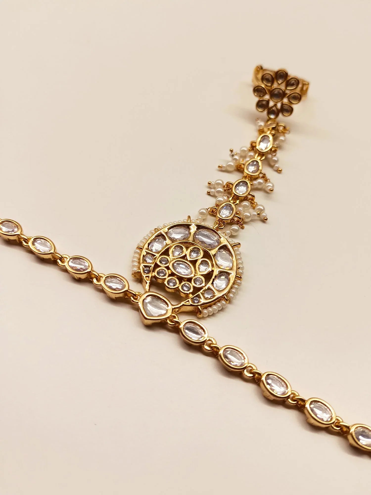 Nilakshi White Gold Plated Kundan Hathphool [Price Is For Single Piece}