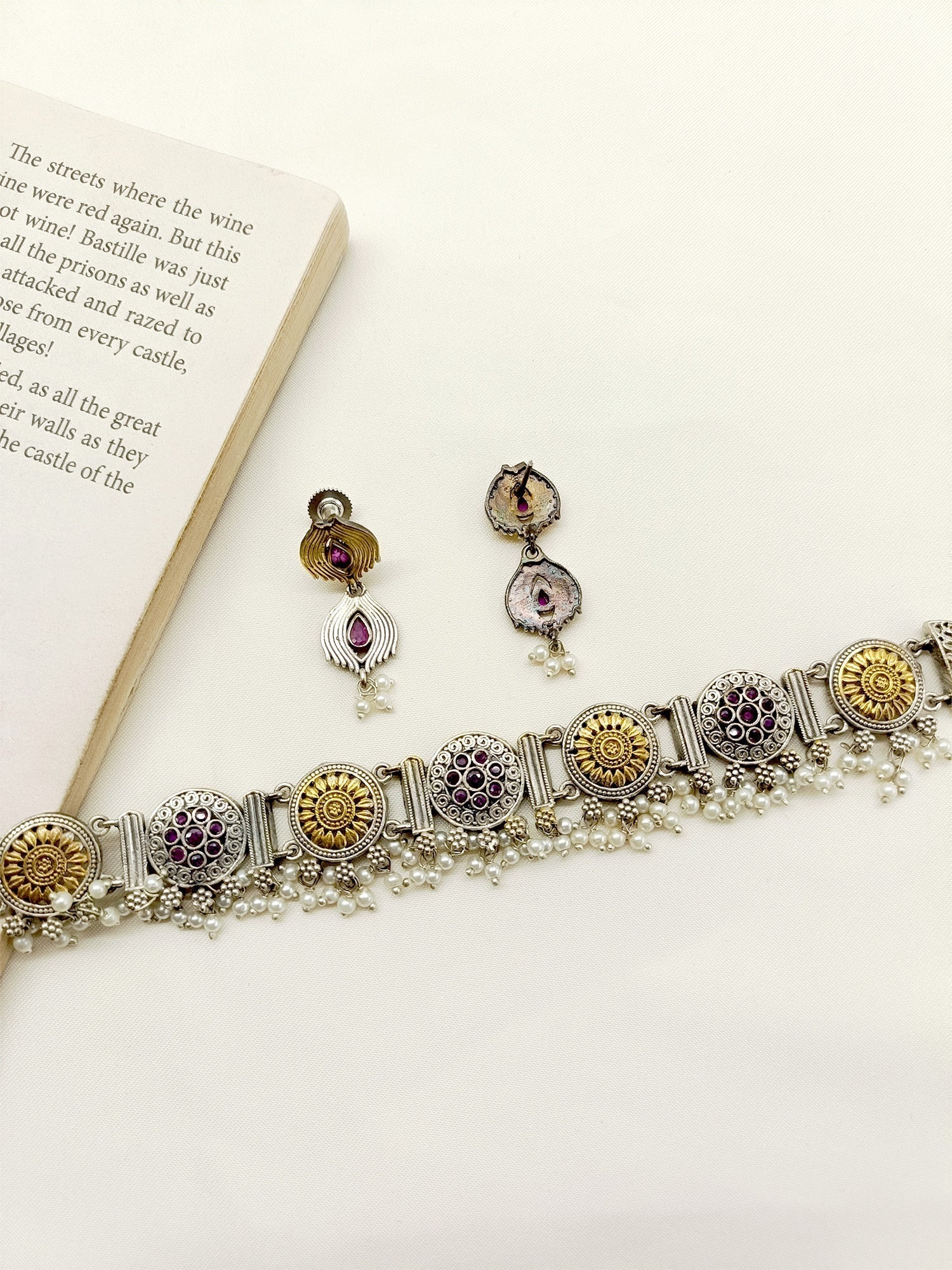 Roro Ruby Oxidized Choker Set - qivii