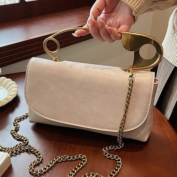 Women's Retro-Chic Square Crossbody Bag Convertible Shoulder Bag with Detachable Paperclip Handle & Monochrome Versatility