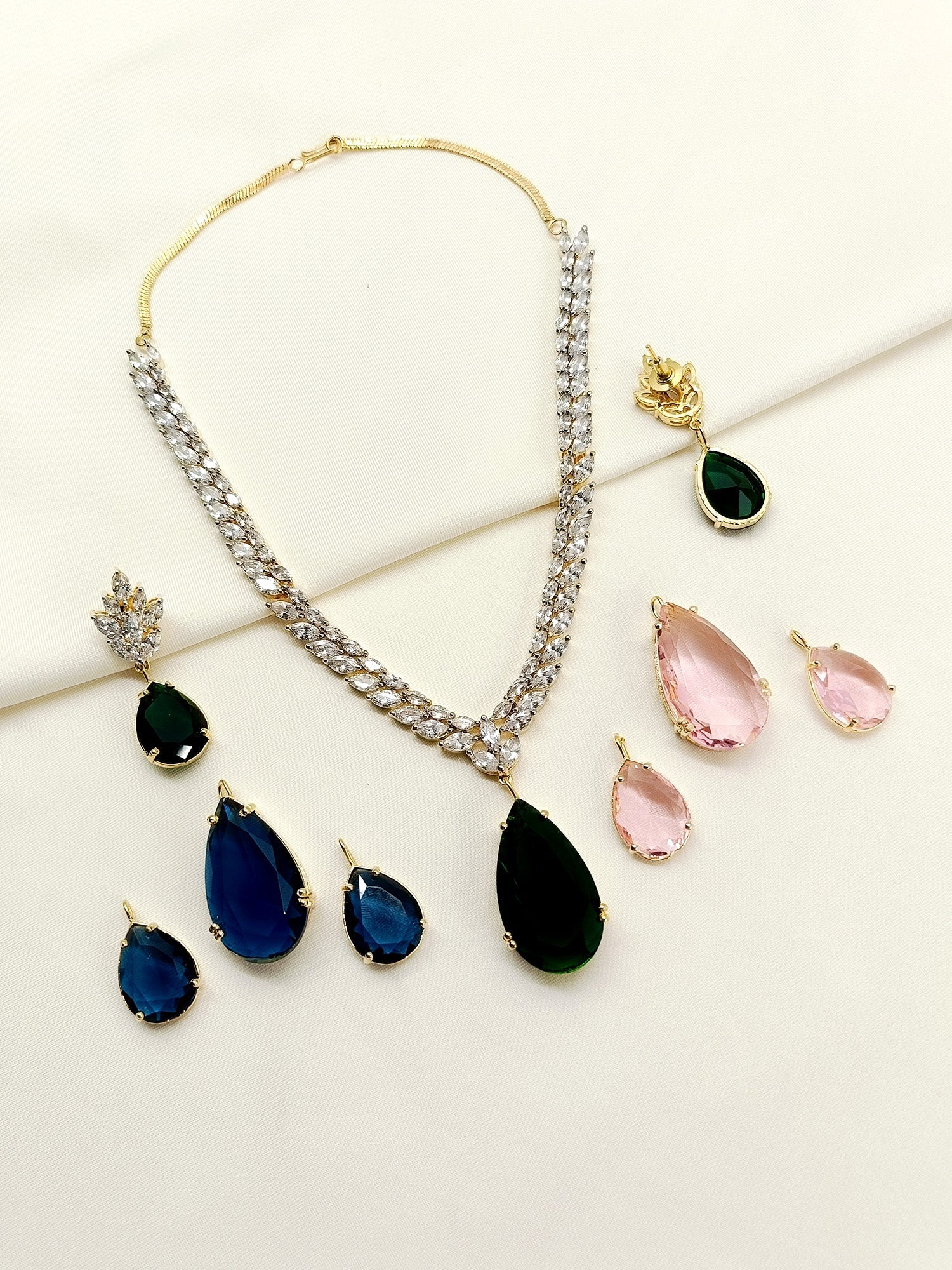 Tinsley Multi Colour American Diamond Necklace Set - qivii