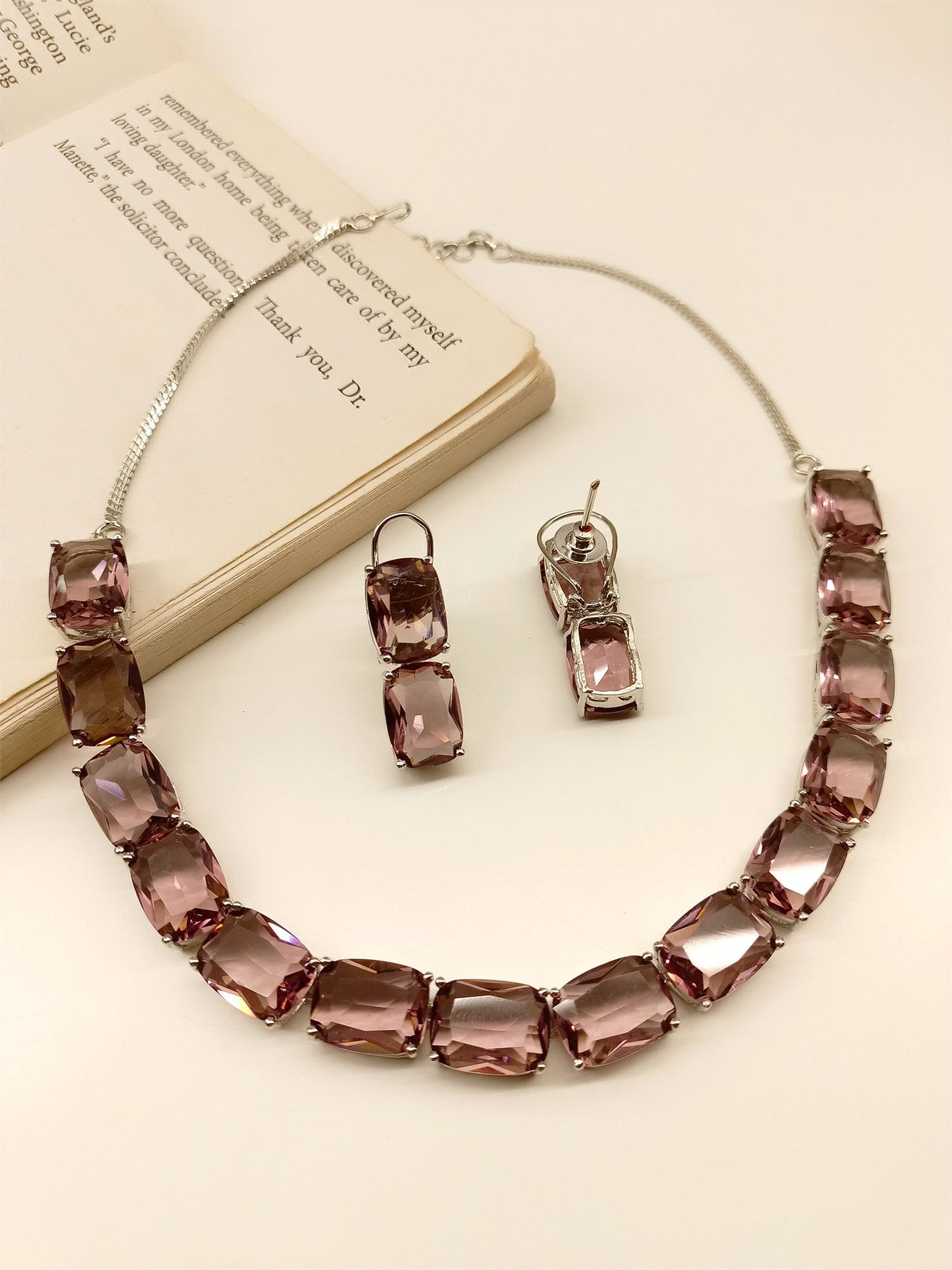 Deeksha Wine American Diamond Necklace Set