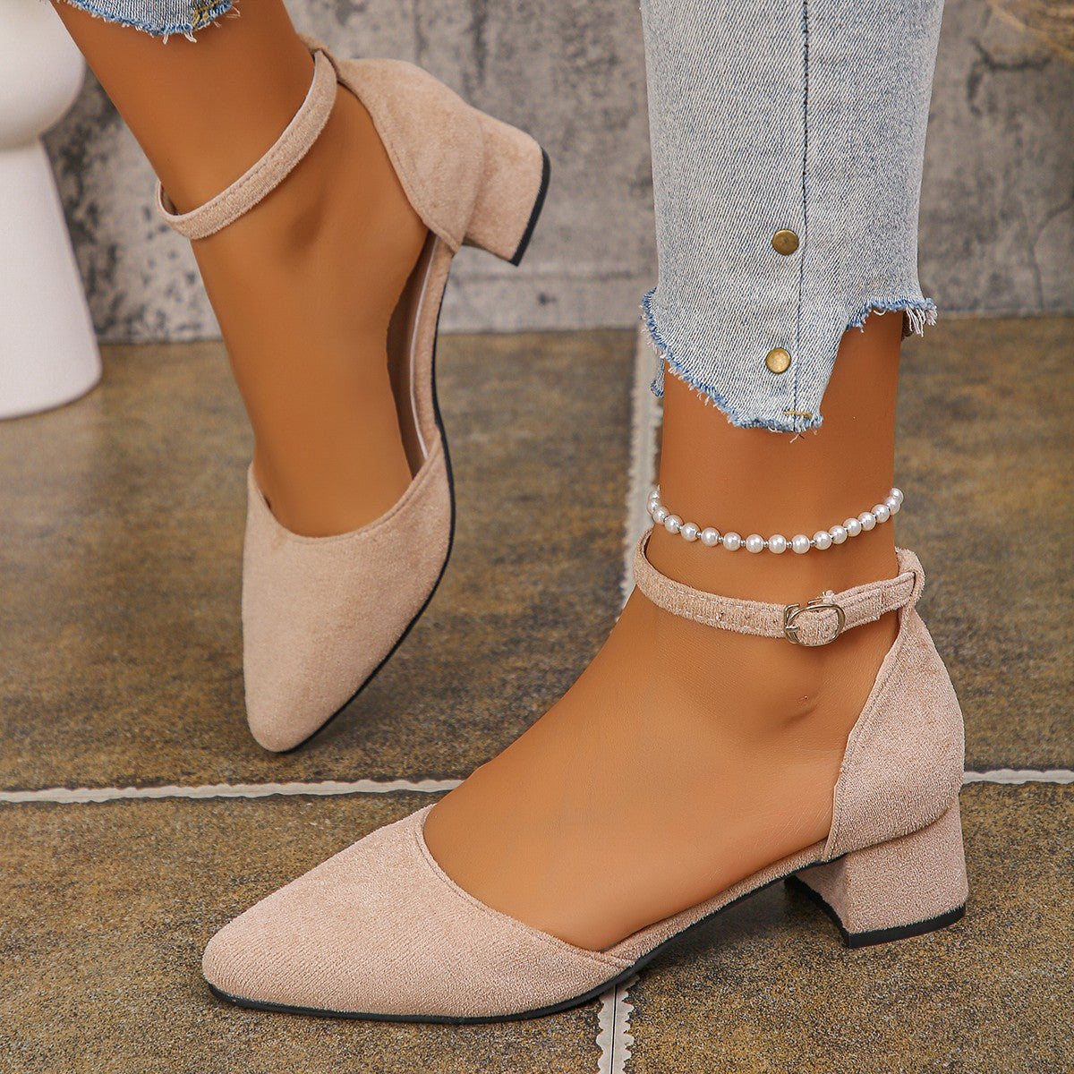 Women’s Serelia Suede Closed-Toe Sandals – Pointed Toe Block Heel Ankle Strap Dress Sandals (US 5–10.5)
