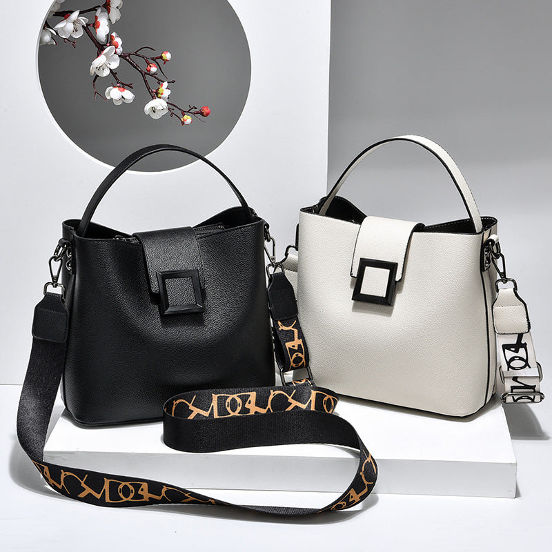 Women’s Signature-Buckle Square Bucket Bag - Premium Convertible Shoulder & Crossbody with Architectural Silhouette & Elevated Minimalism