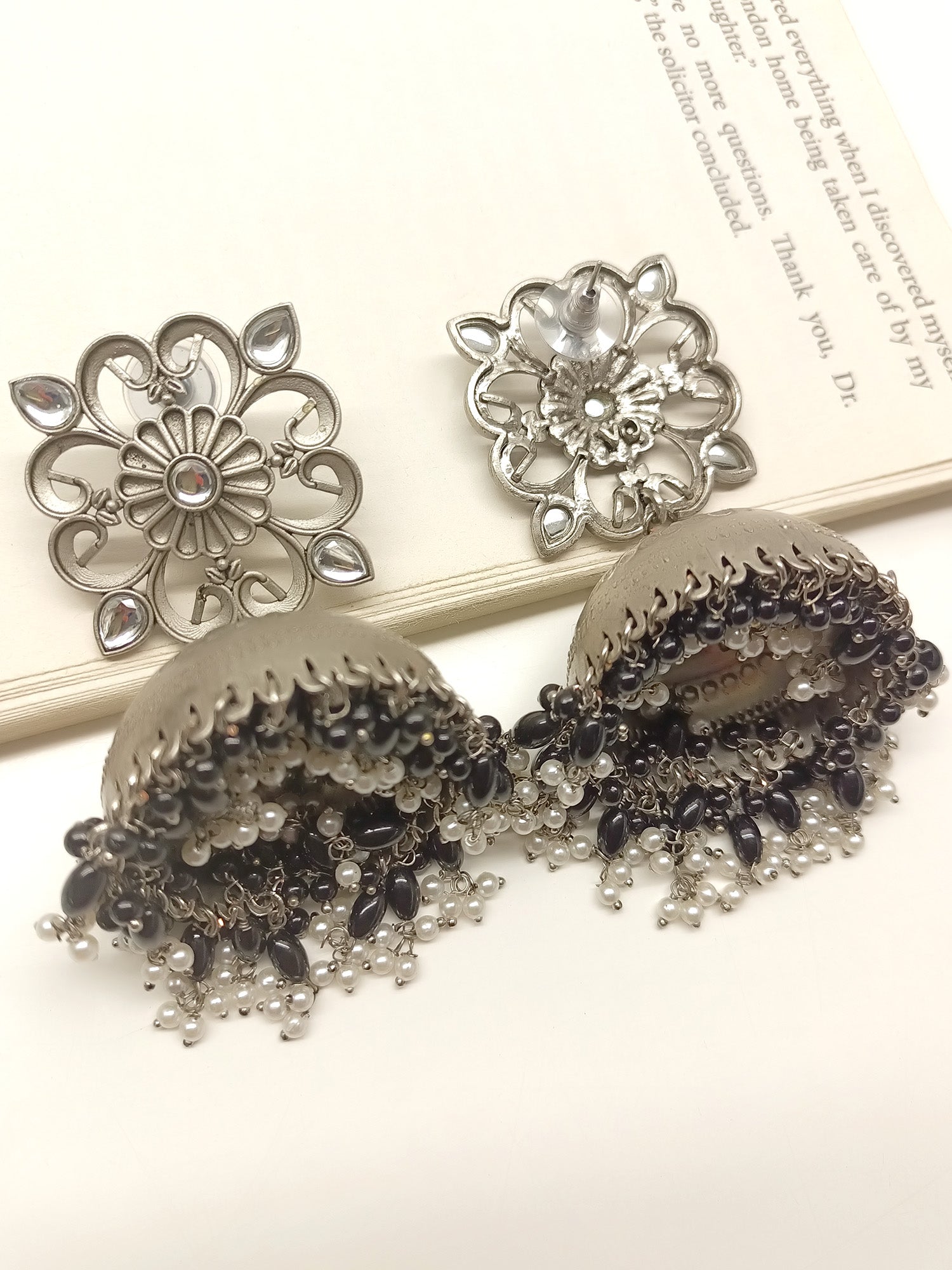 Amulya Black Oxidized Jhumki - qivii