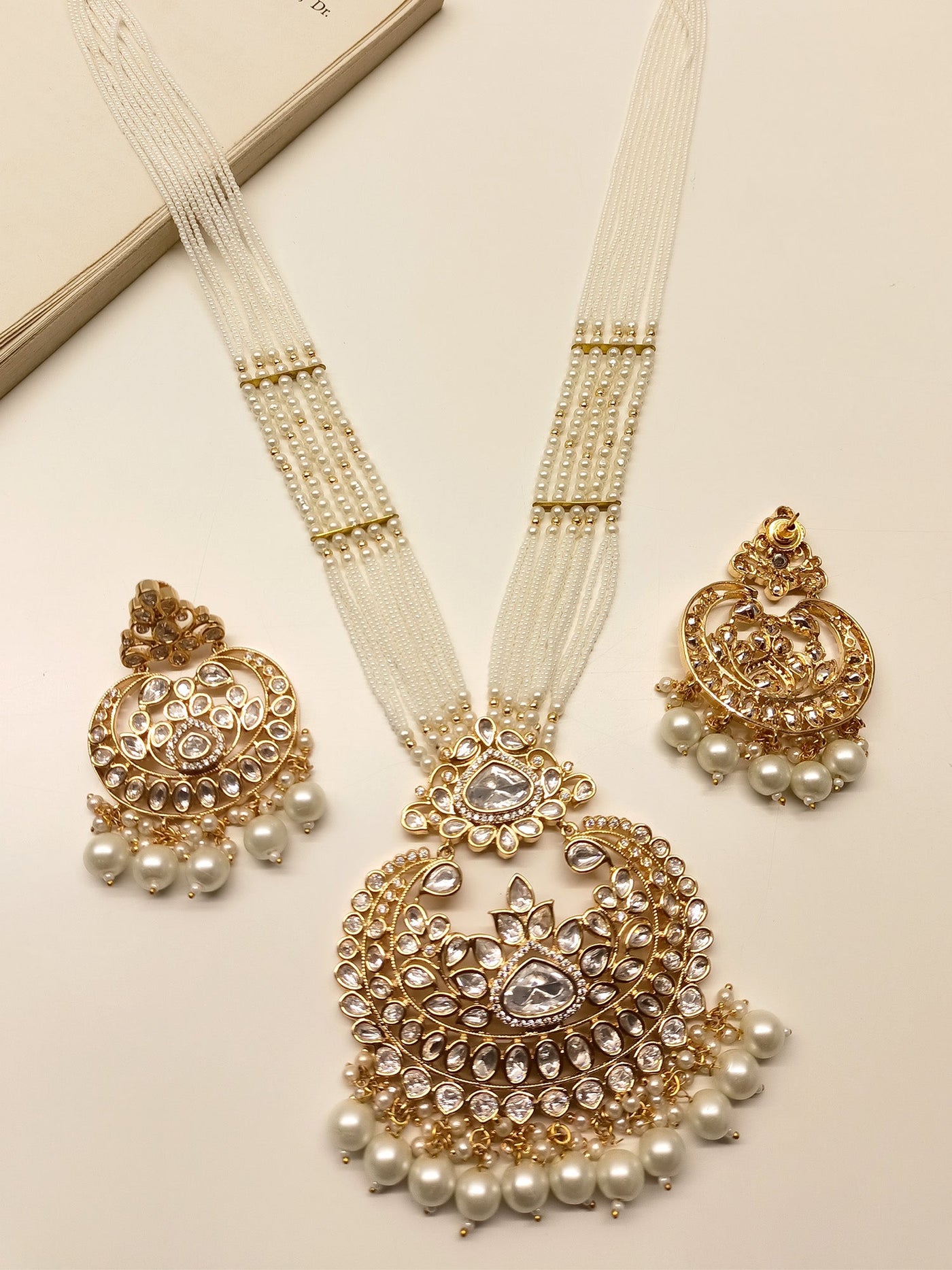 Alora White Long Kundan Necklace Set