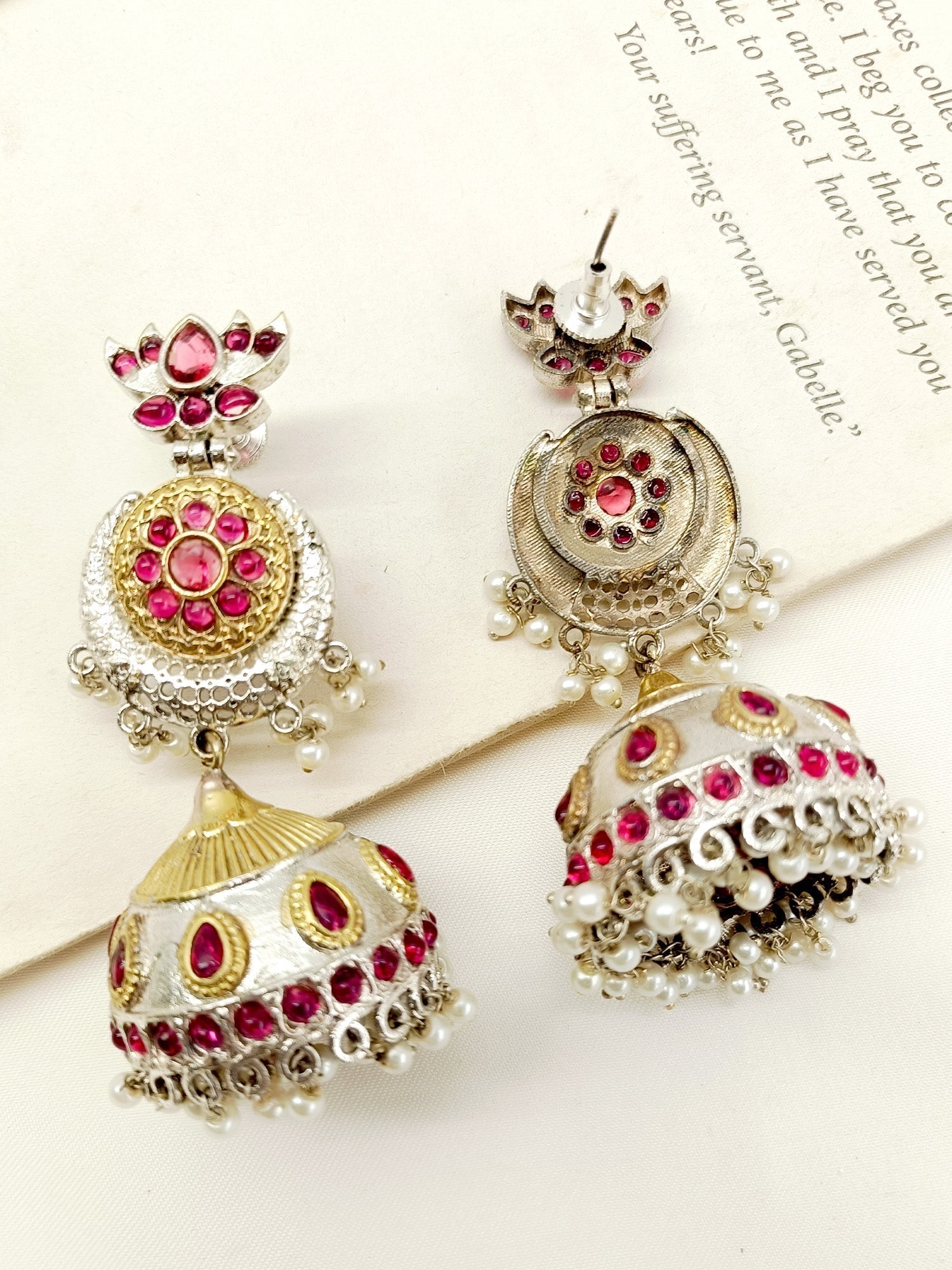 Dami Majenta Oxidized Jhumki - qivii