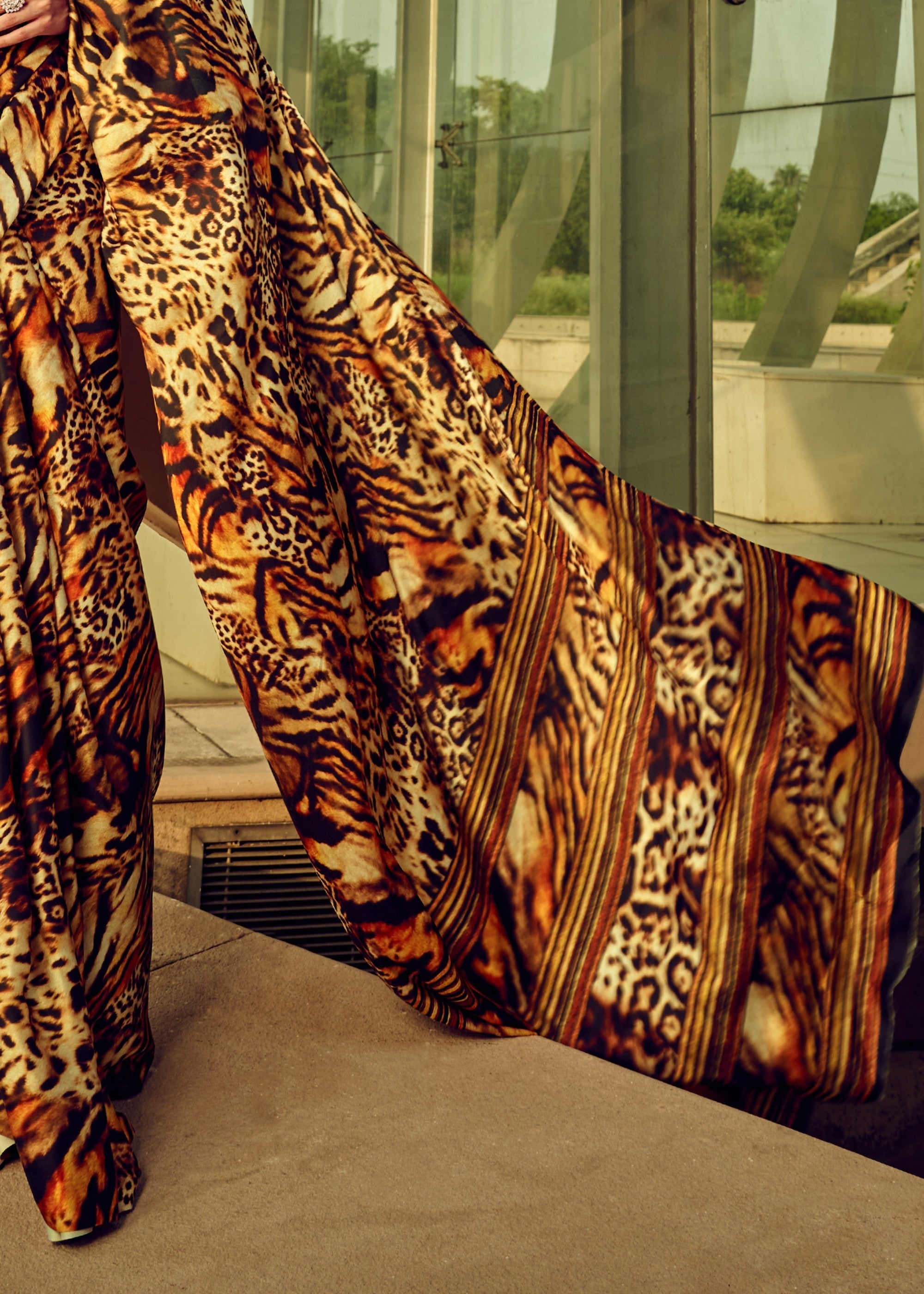 Leopard Satin Digital Printed Saree - qivii