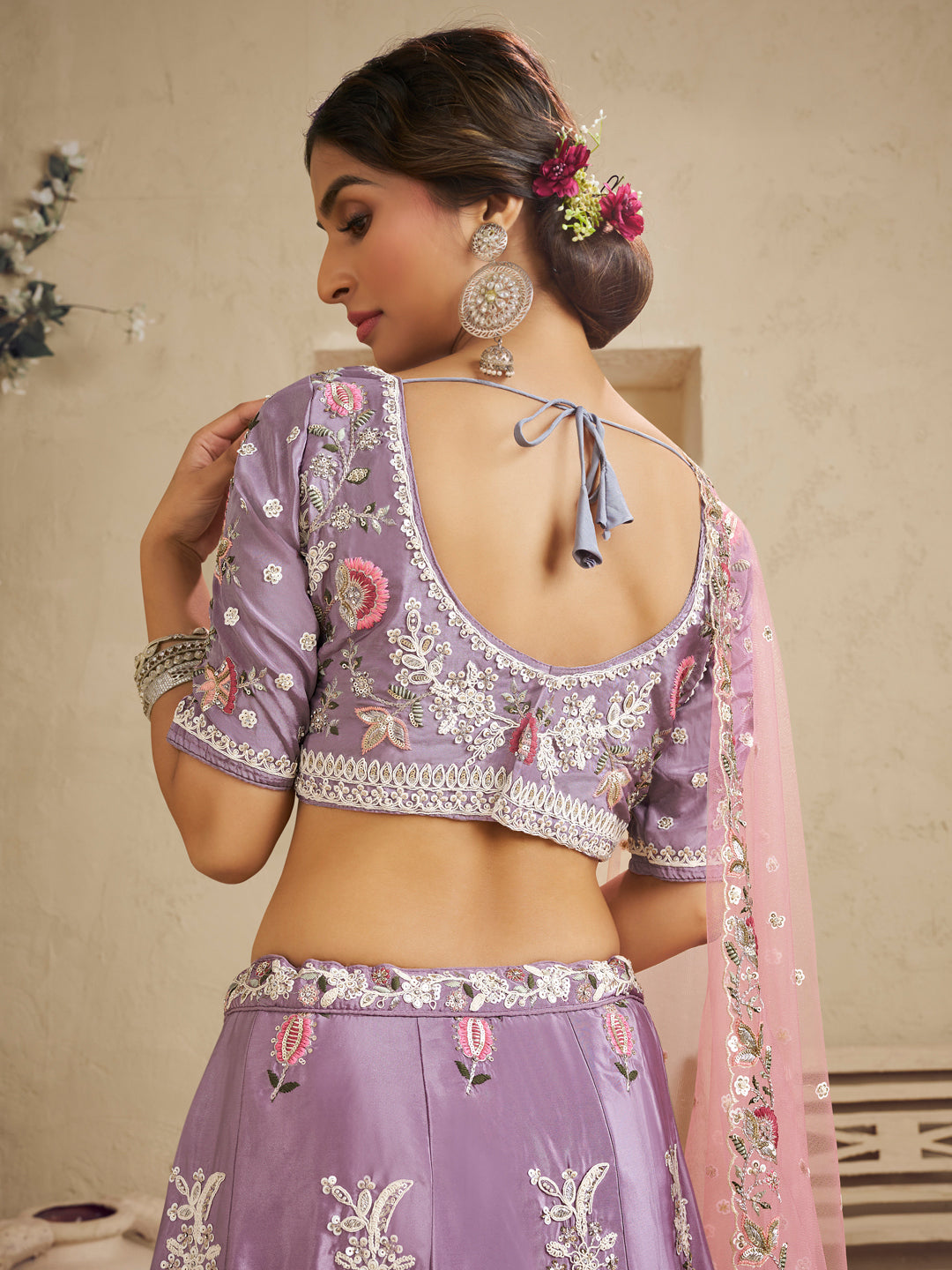Lavender Color Satin Silk Fabric Sequins embroidery Lehenga choli & Dupatta - qivii