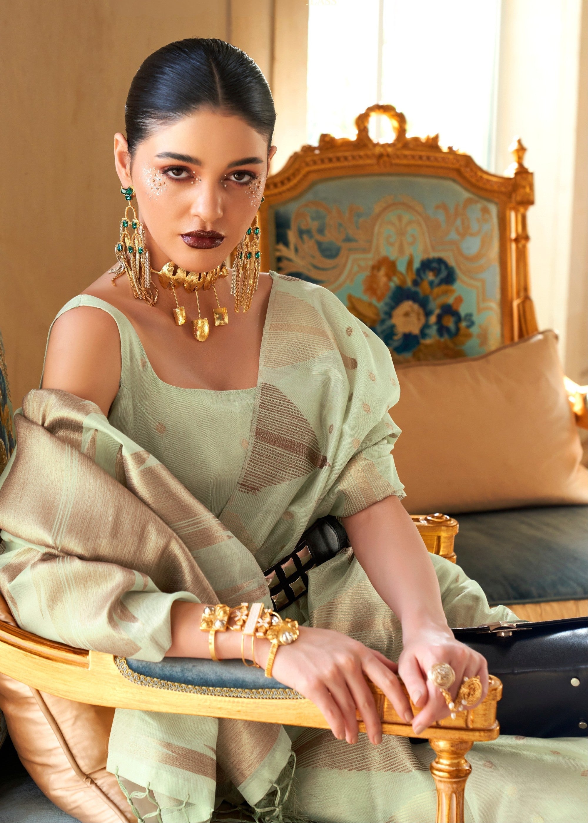 Mint Green Tissue and Khicha Zari Handloom Weaving Silk Saree - qivii