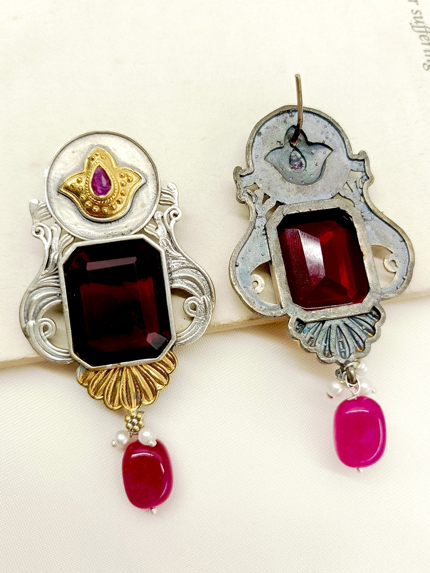 Zilmil Maroon Oxidized Earrings - qivii