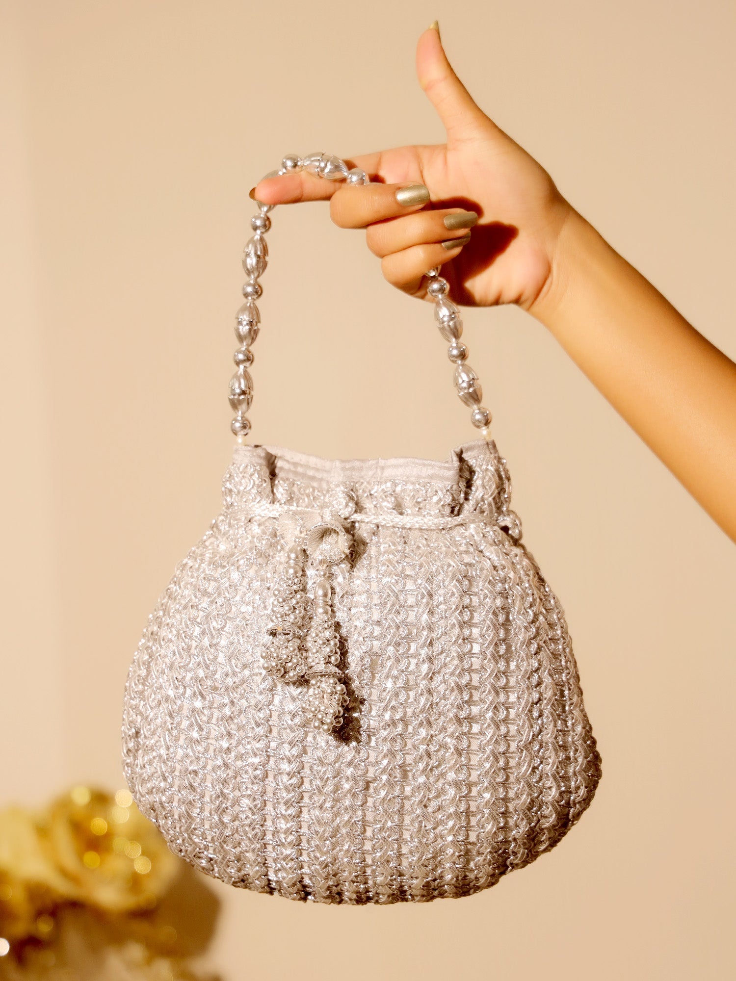 Subhika Silver Potli Bag - qivii