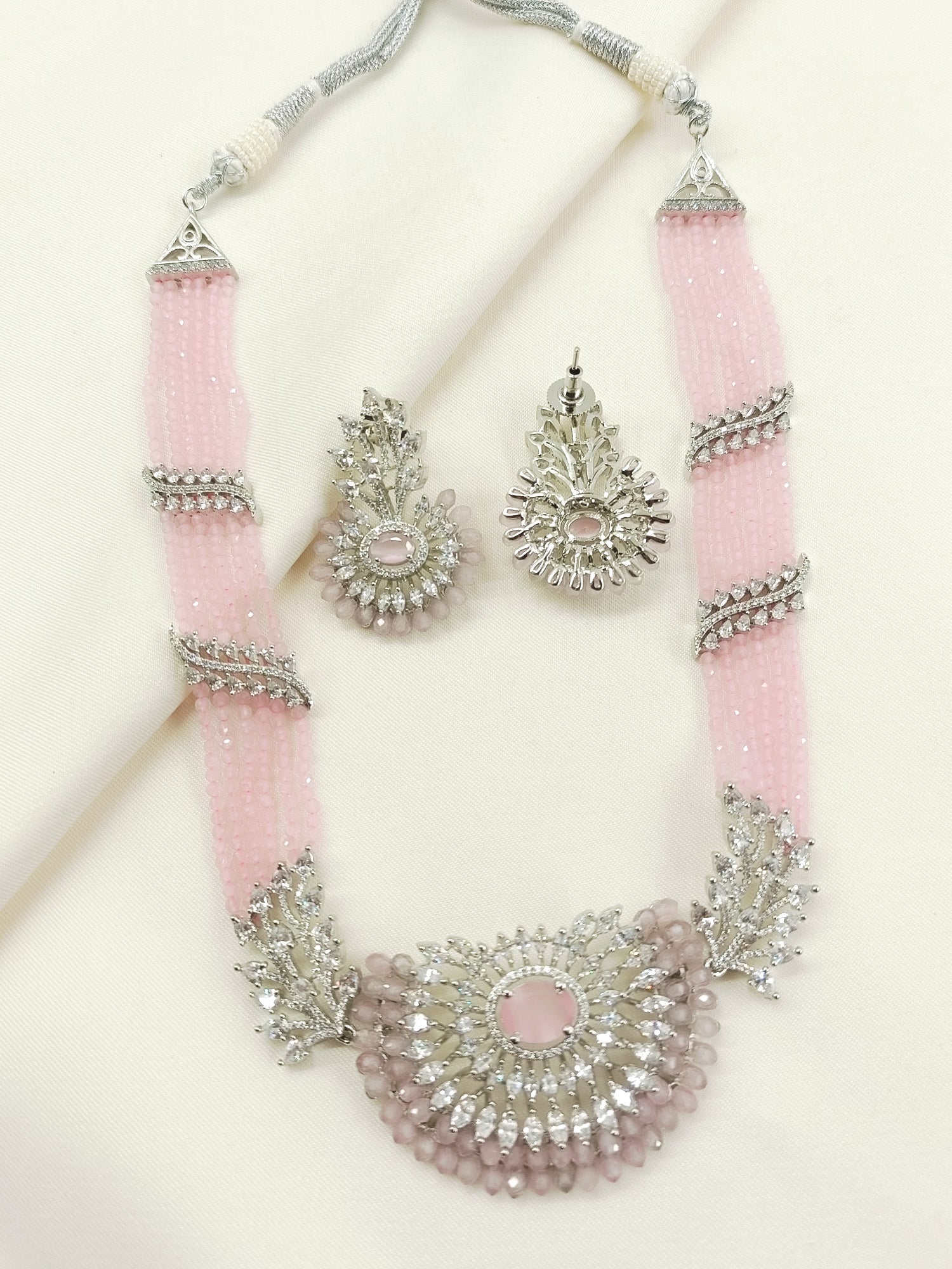 Asmara Baby Pink American Diamond Necklace Set