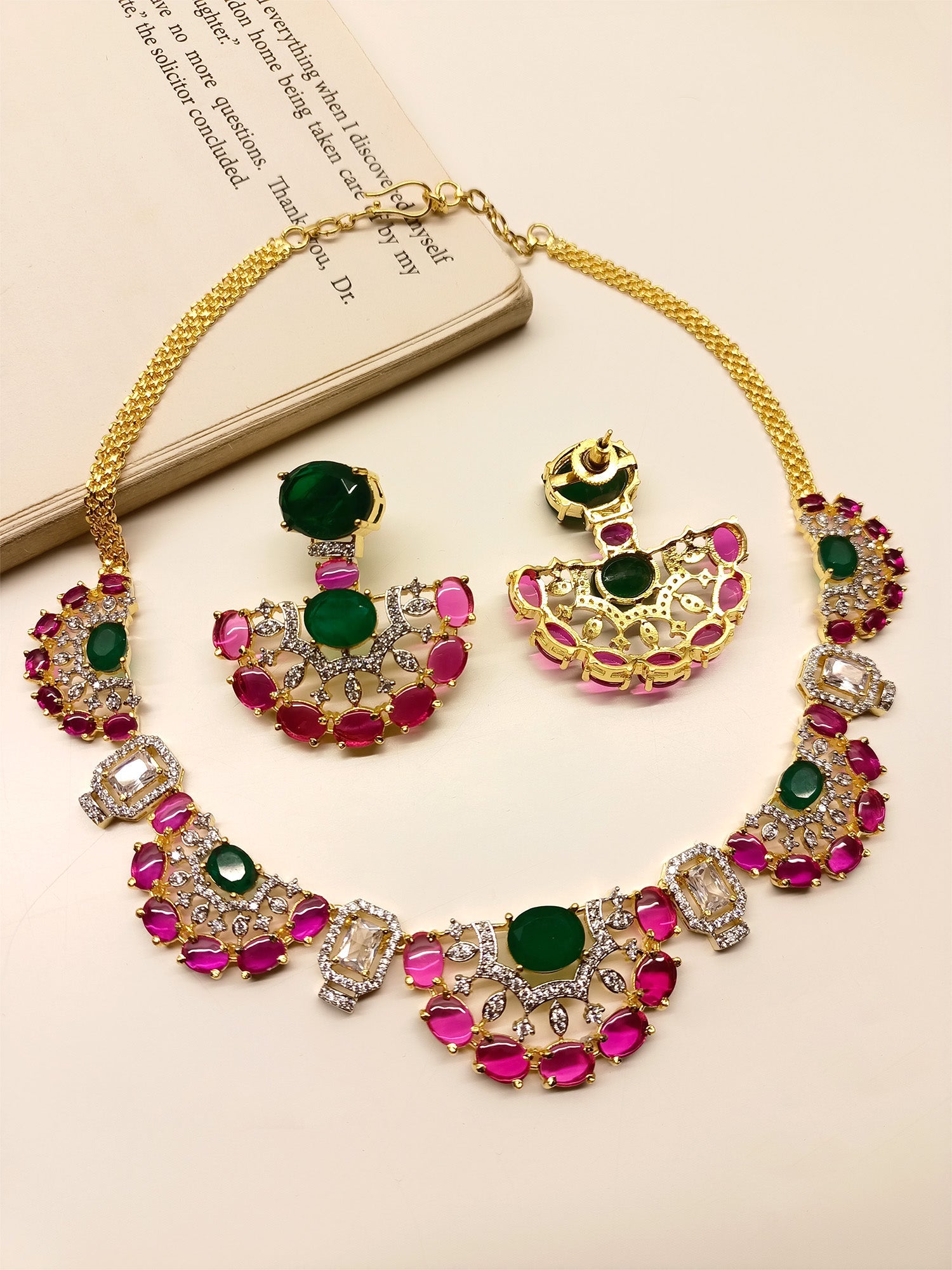 Esra R & G American Diamond Necklace Set - qivii
