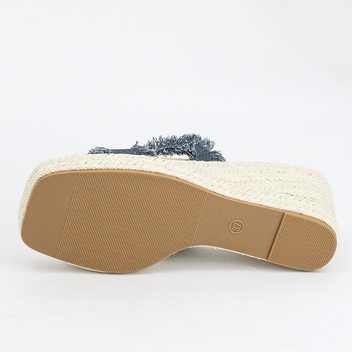 Women's Maren Frayed Denim Espadrille Wedge Slide Sandals - Coastal Platform Summer Shoes (US 4-10.5)